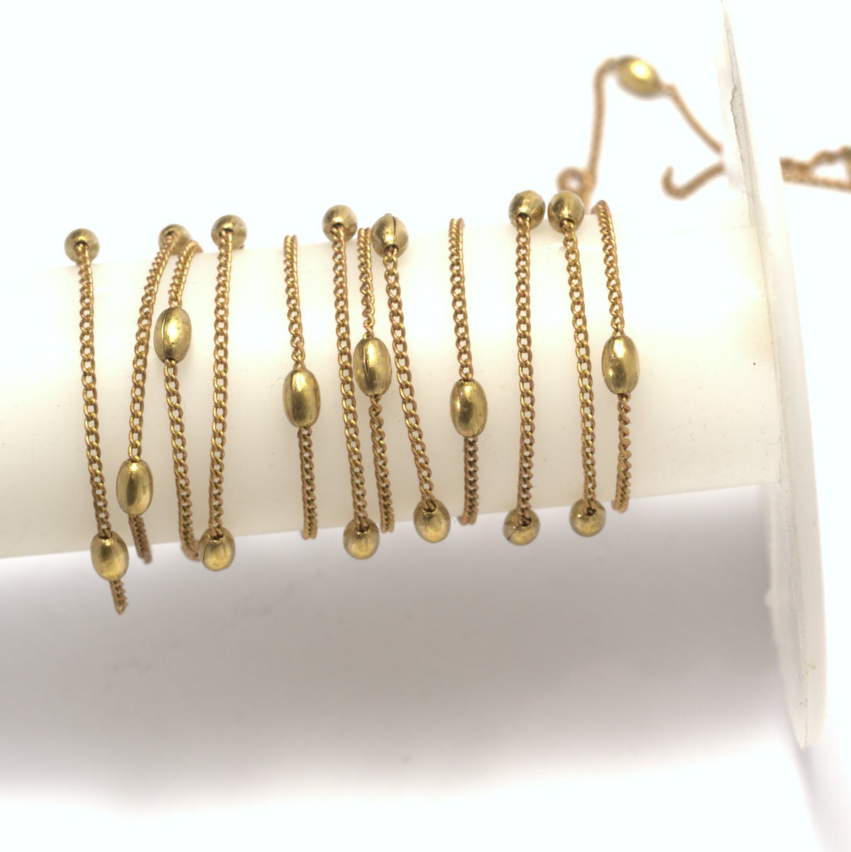 5 meters 16.5 feet raw brass soldered chain with 3mm oval bead anklet satalite chain 249