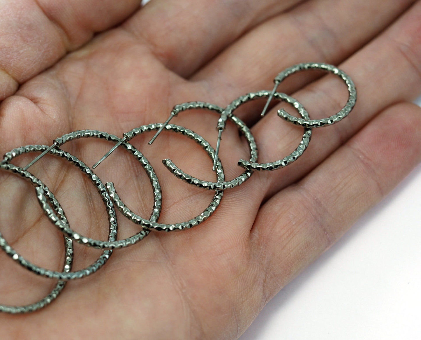 Hoop Earrings Stud textured Oxidized brass round earring Posts, 36mm