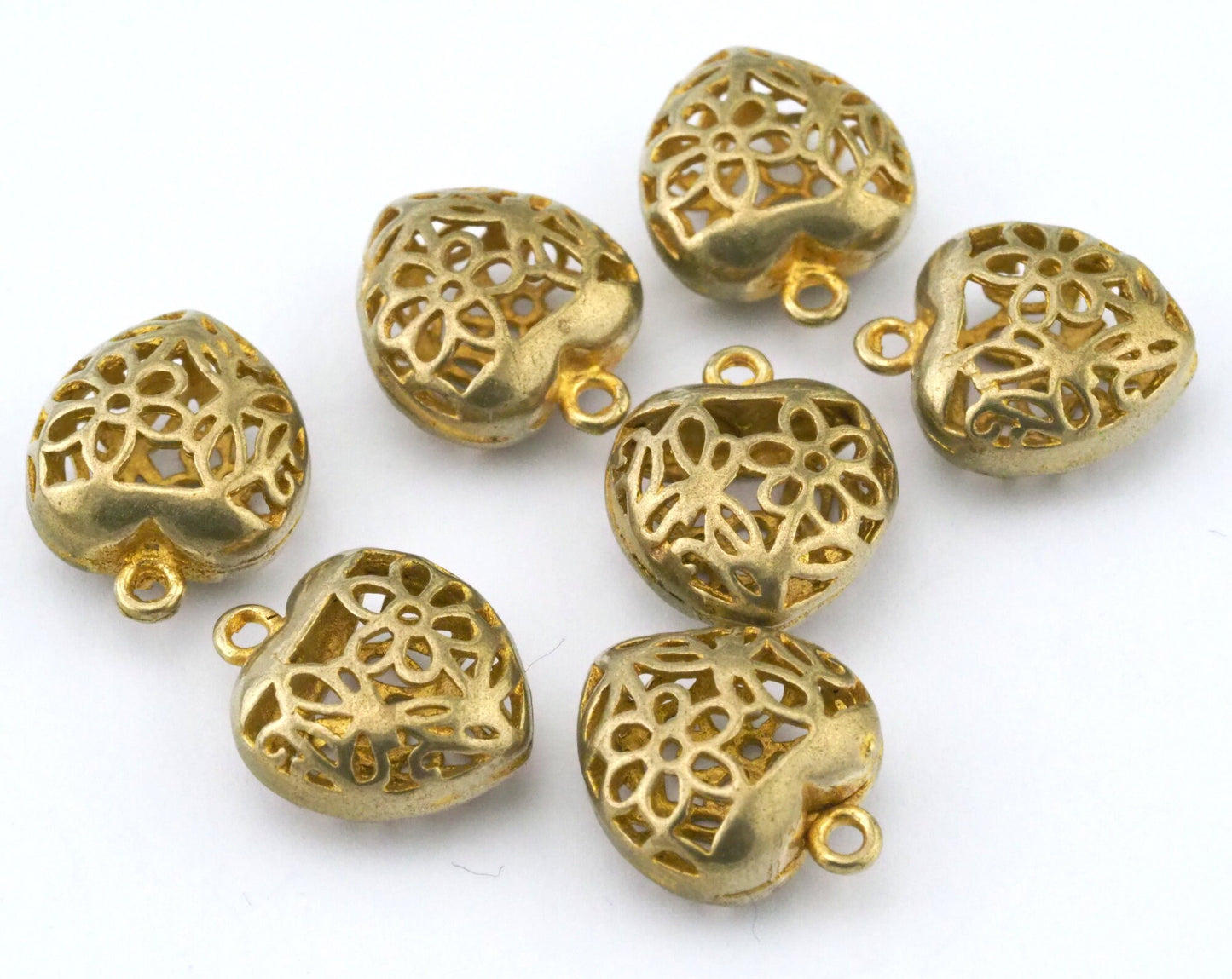 2 PC Raw Brass Heart shape 3D 12mm 1/2" Pendant finding O31