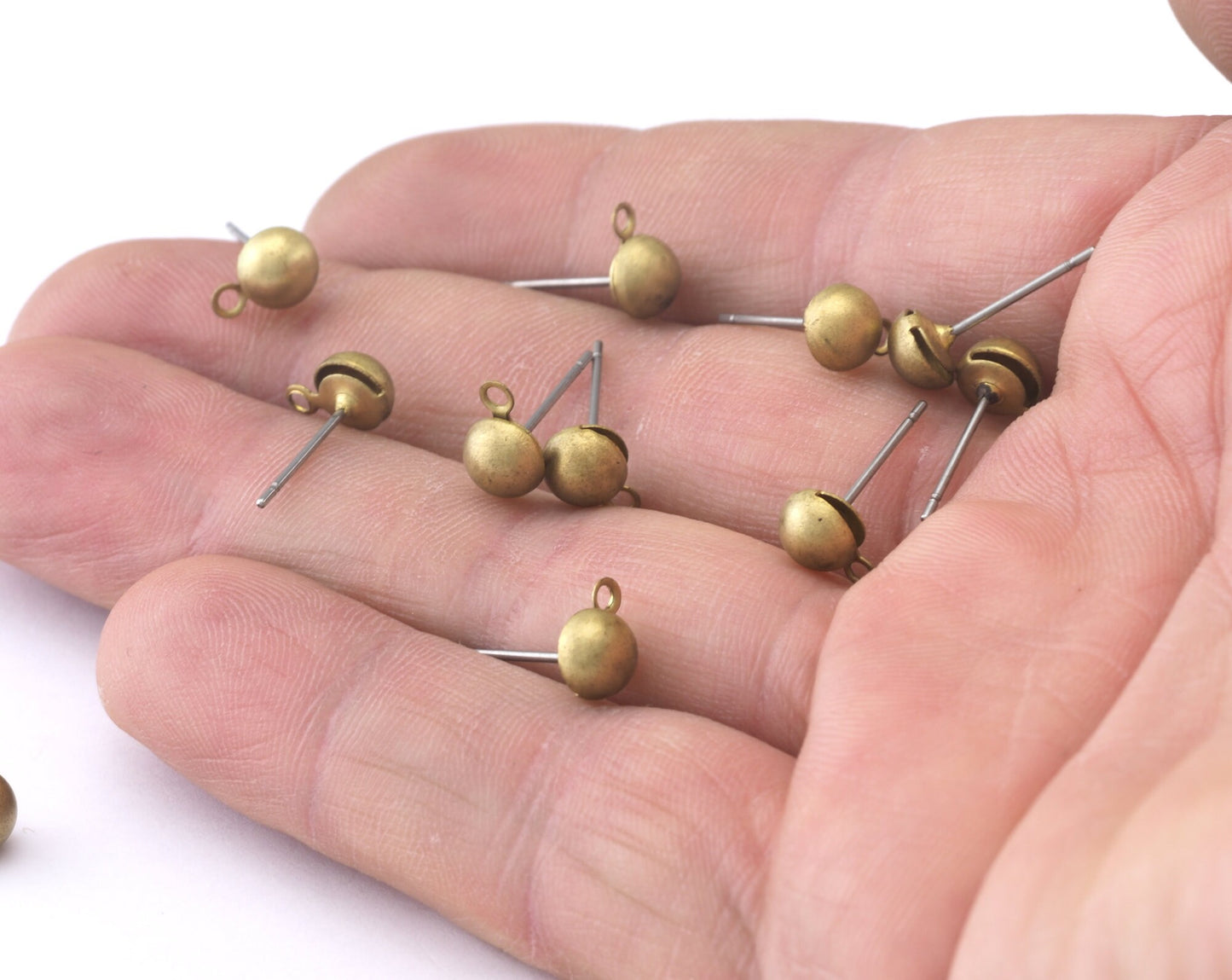 Stainless Steel Earring Stud Posts with Raw Brass Pads 6mm 40 pcs (20 pair) RBY6S OZ2618