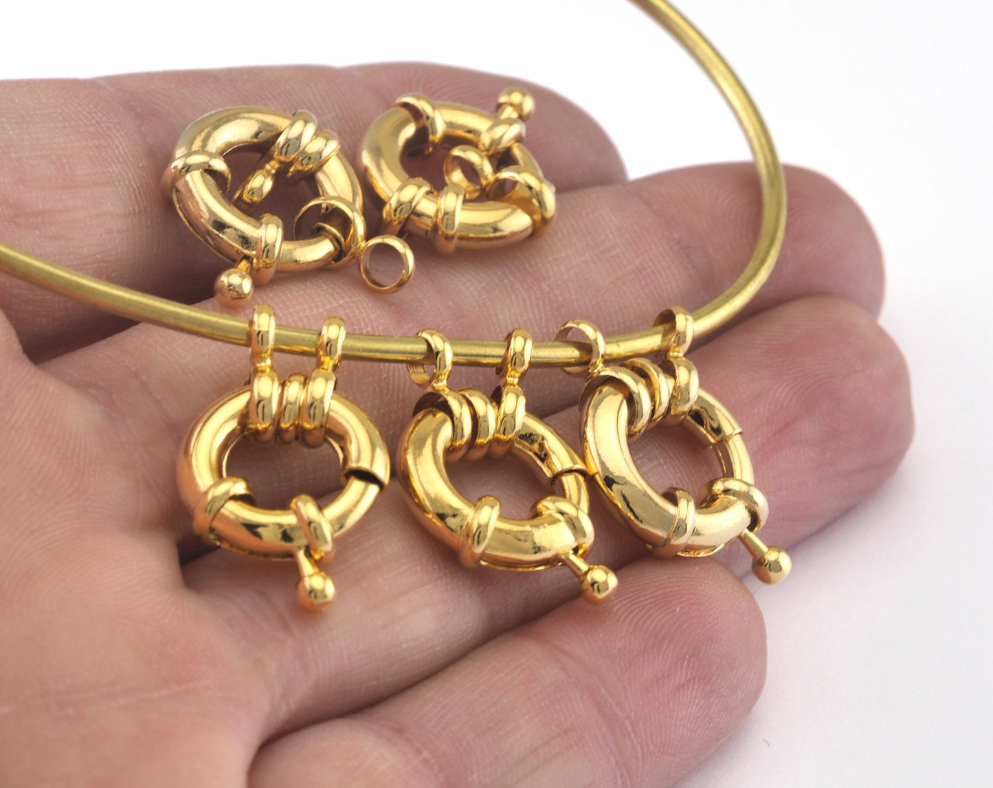 Spring Ring Clasp 2 loop Lifebuoy Pendant Circle Gold Plated Brass (ring length 19mm) OZ2353