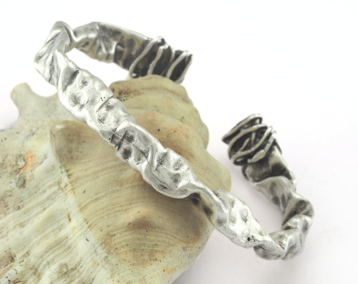 Organic Bracelet Antique Silver Plated Brass (64mm inner size - Adjustable ) OZ3149