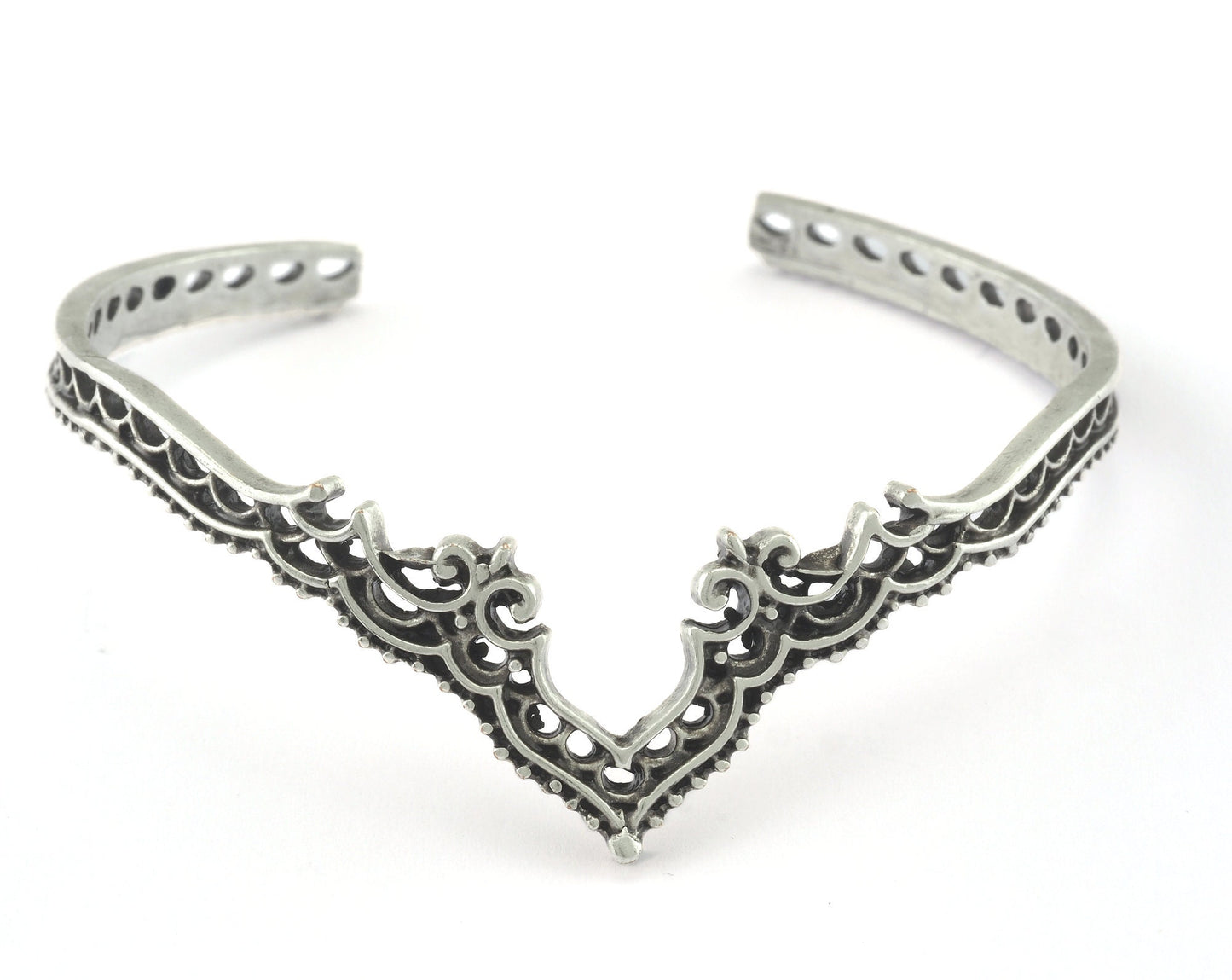 Crown Bracelet Antique Silver Plated Brass hole for charms (64mm inner size - Adjustable ) OZ3158