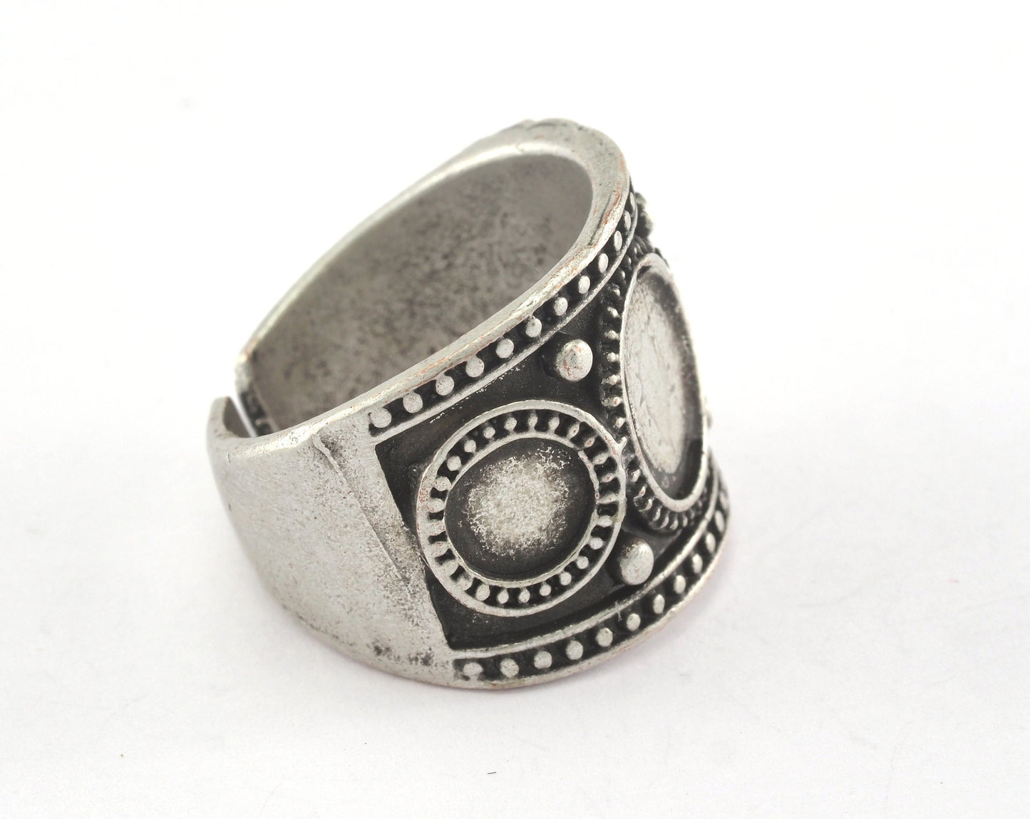 Ring Adjustable Ring Bezel - Antique Silver Plated brass (17mm 7US inner size - Adjustable ) OZ1190