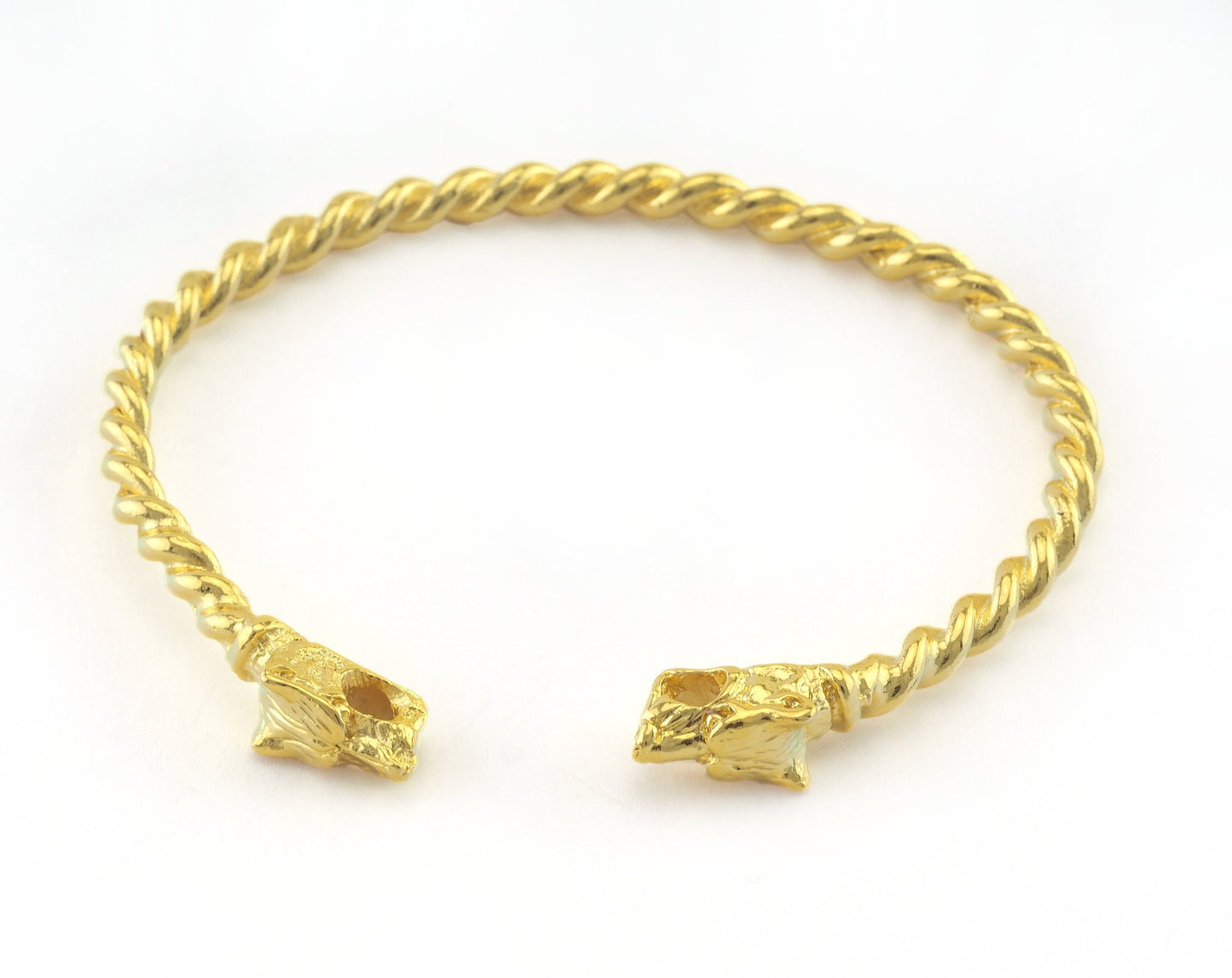 Dog Head Swirl Bracelet Shiny Gold Plated Brass (64mm inner size - Adjustable ) with hole OZ3160
