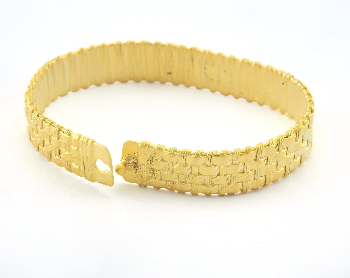 Locked Bracelet Weave Shape Matte Gold Plated Brass (60mm inner size - Adjustable ) OZ3153