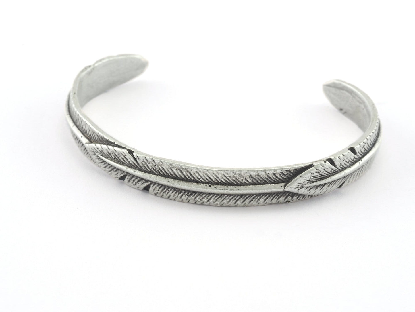 Cuff Bracelet Feather Antique Silver Plated Brass (62mm inner size - Adjustable ) OZ3174