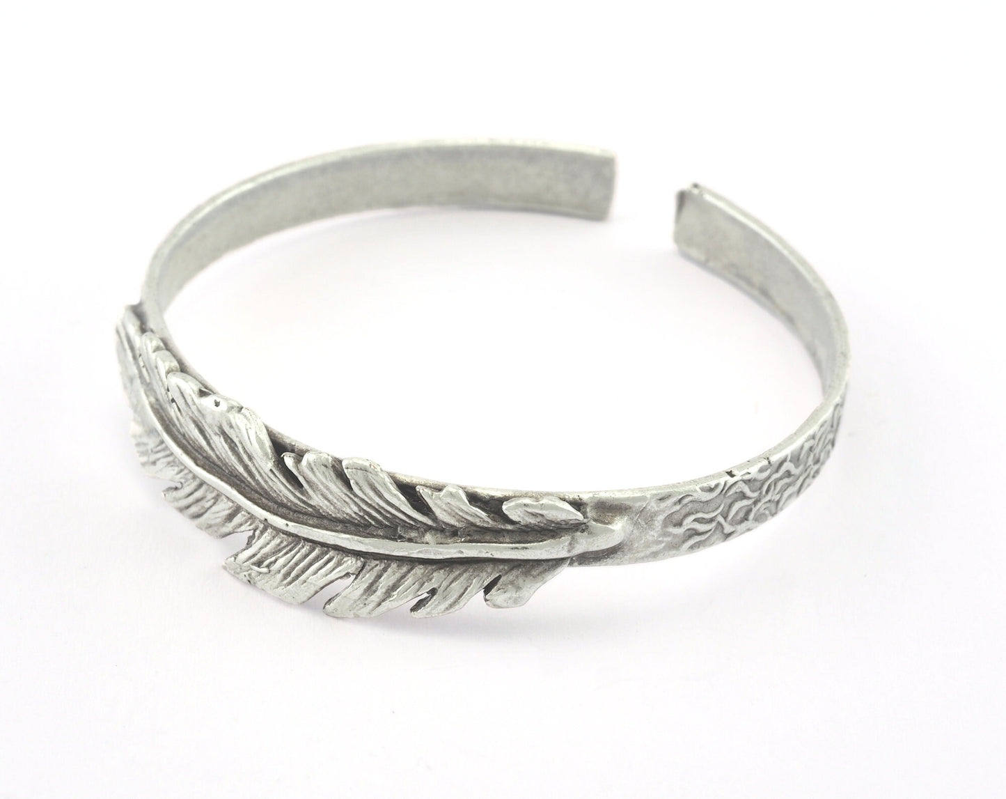 Feather Cuff Bracelet Antique Silver Plated Brass (55mm inner size - Adjustable ) OZ3162