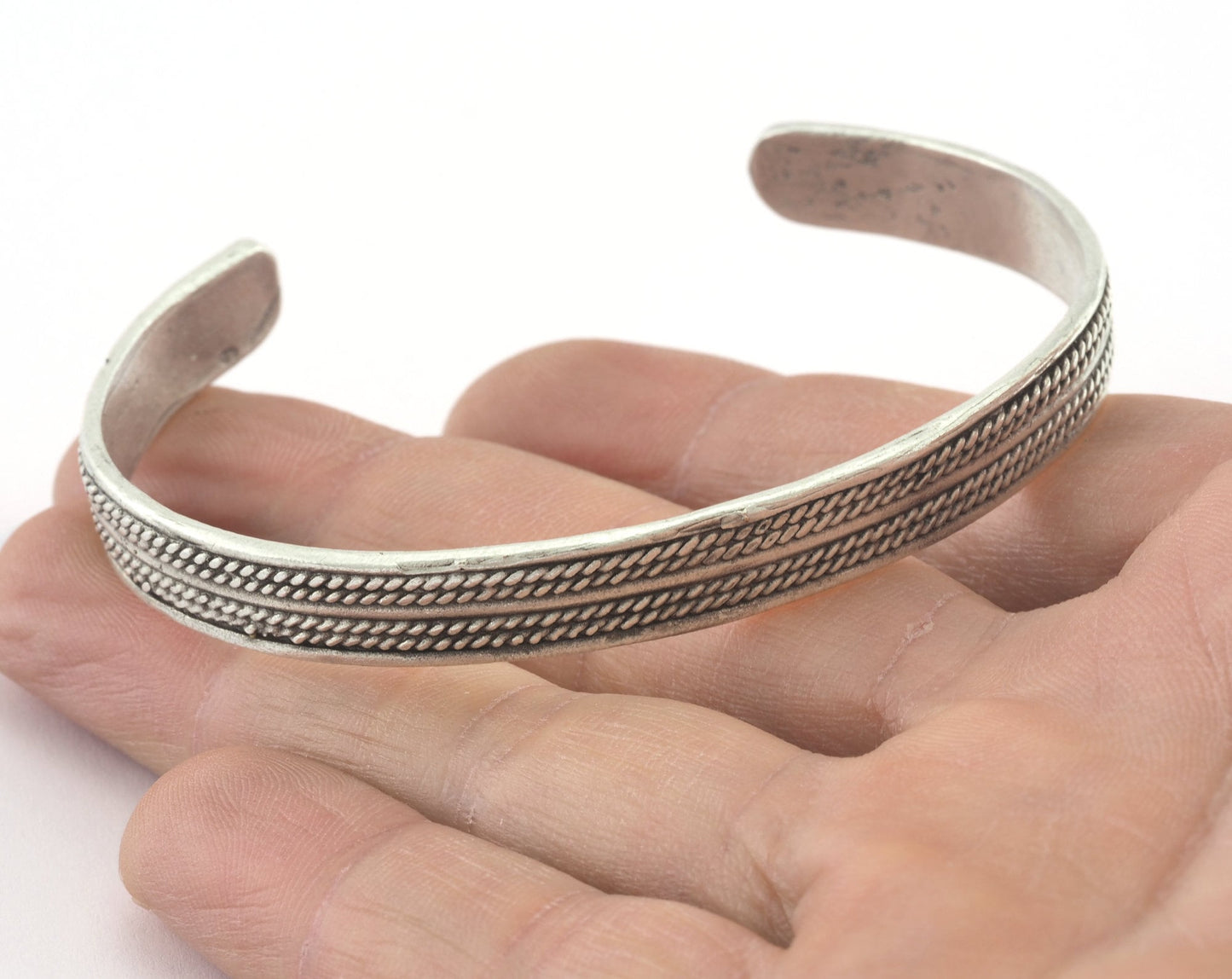 Textured Bracelet Antique Silver Plated Brass Adjustable (64mm inner size - Adjustable ) OZ3170