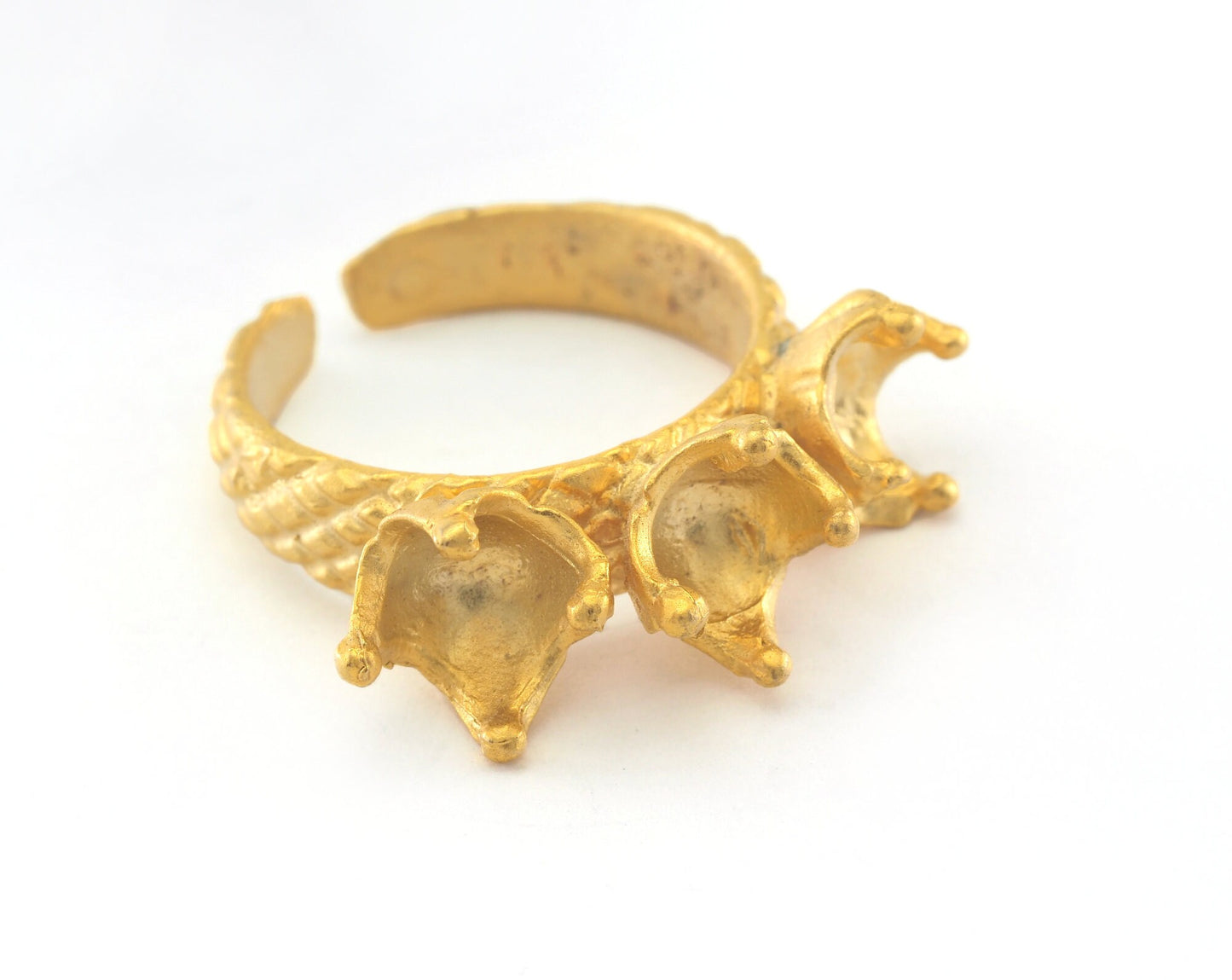 Ring Adjustable brass ring 1 pc Gold plated 20mm with 6 - 6 -6mm base setting 489