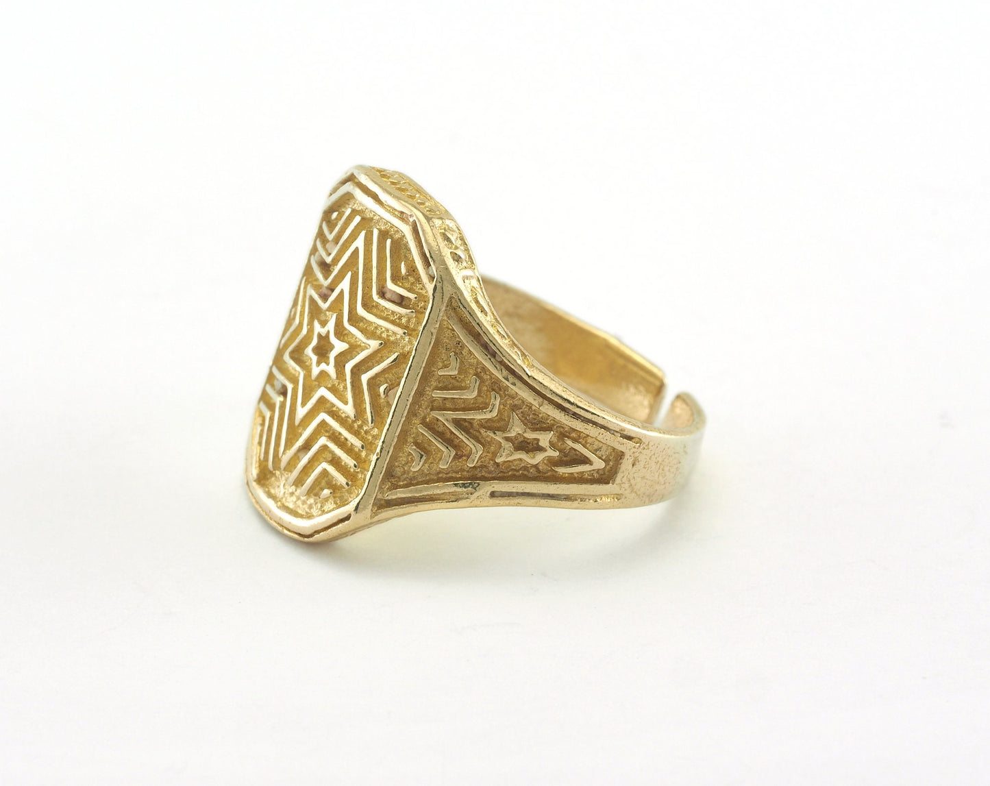 Star Ring Textured Adjustable Ring Raw Brass (20mm 10US inner size) OZ2242