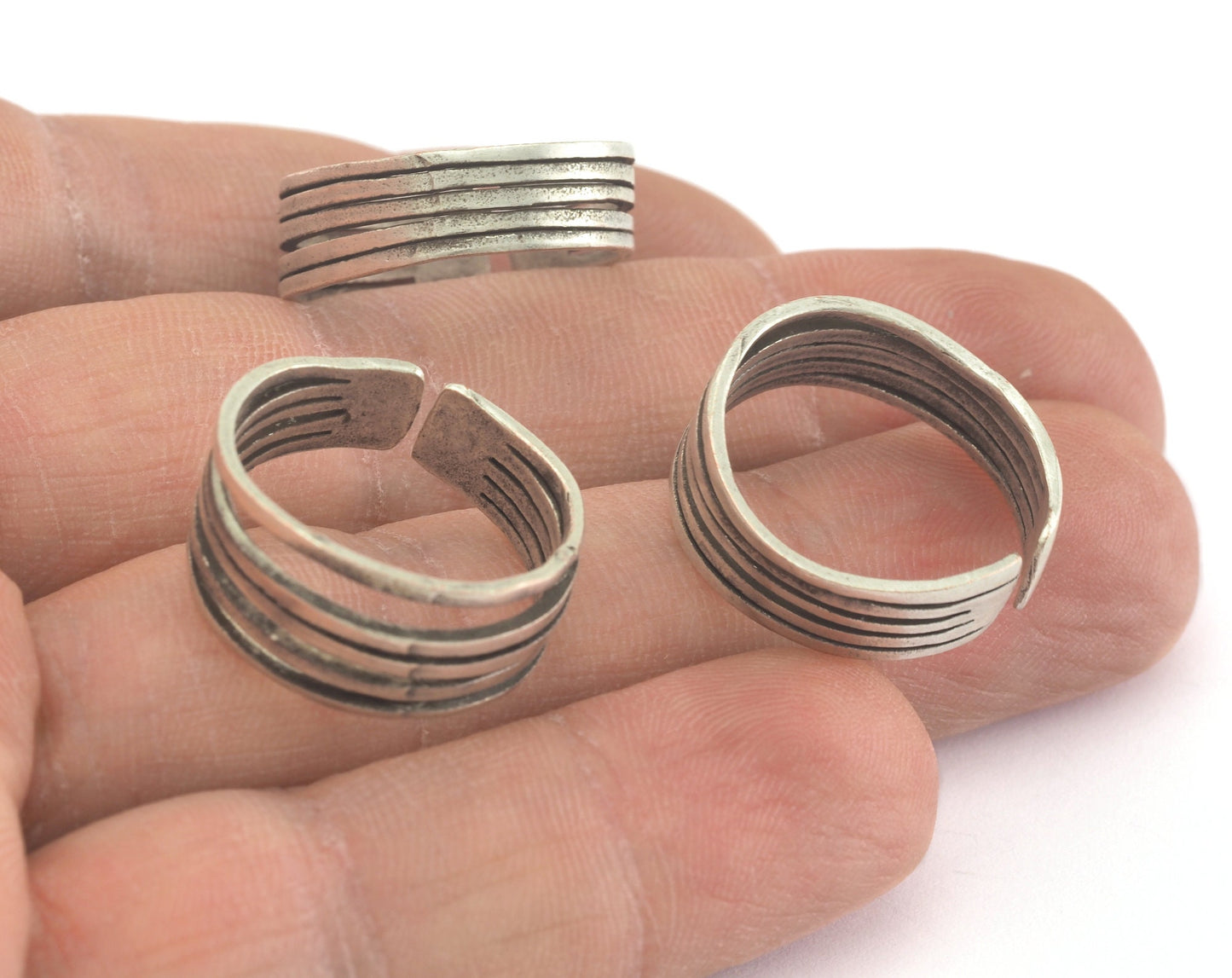 Minimalist Adjustable 5 line Ring Antique Silver Plated Brass (18mm 8US inner size) OZ3435