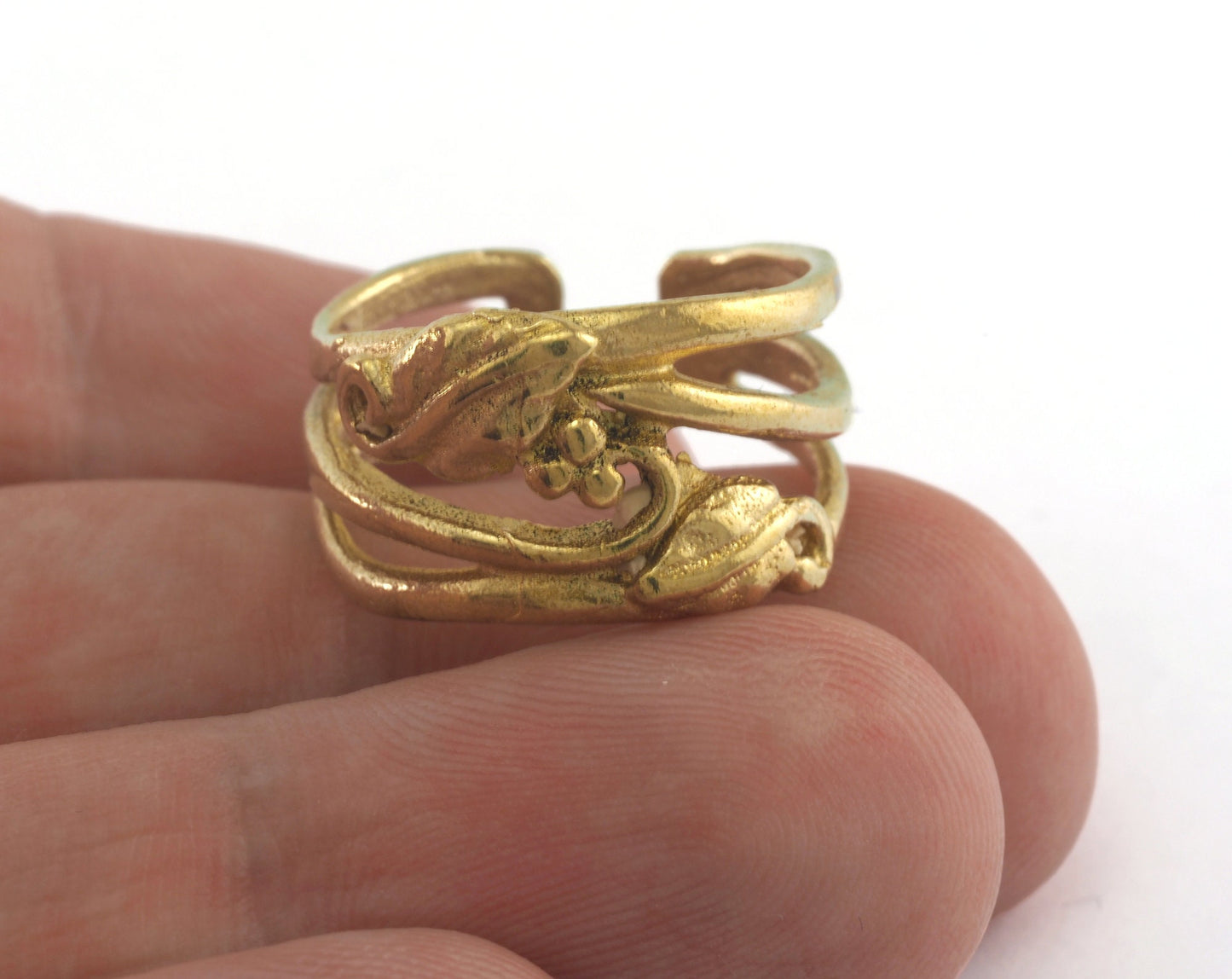Flower - Leaf Ring Adjustable 22x12mm Raw brass (18mm 8US inner size) OZ3455