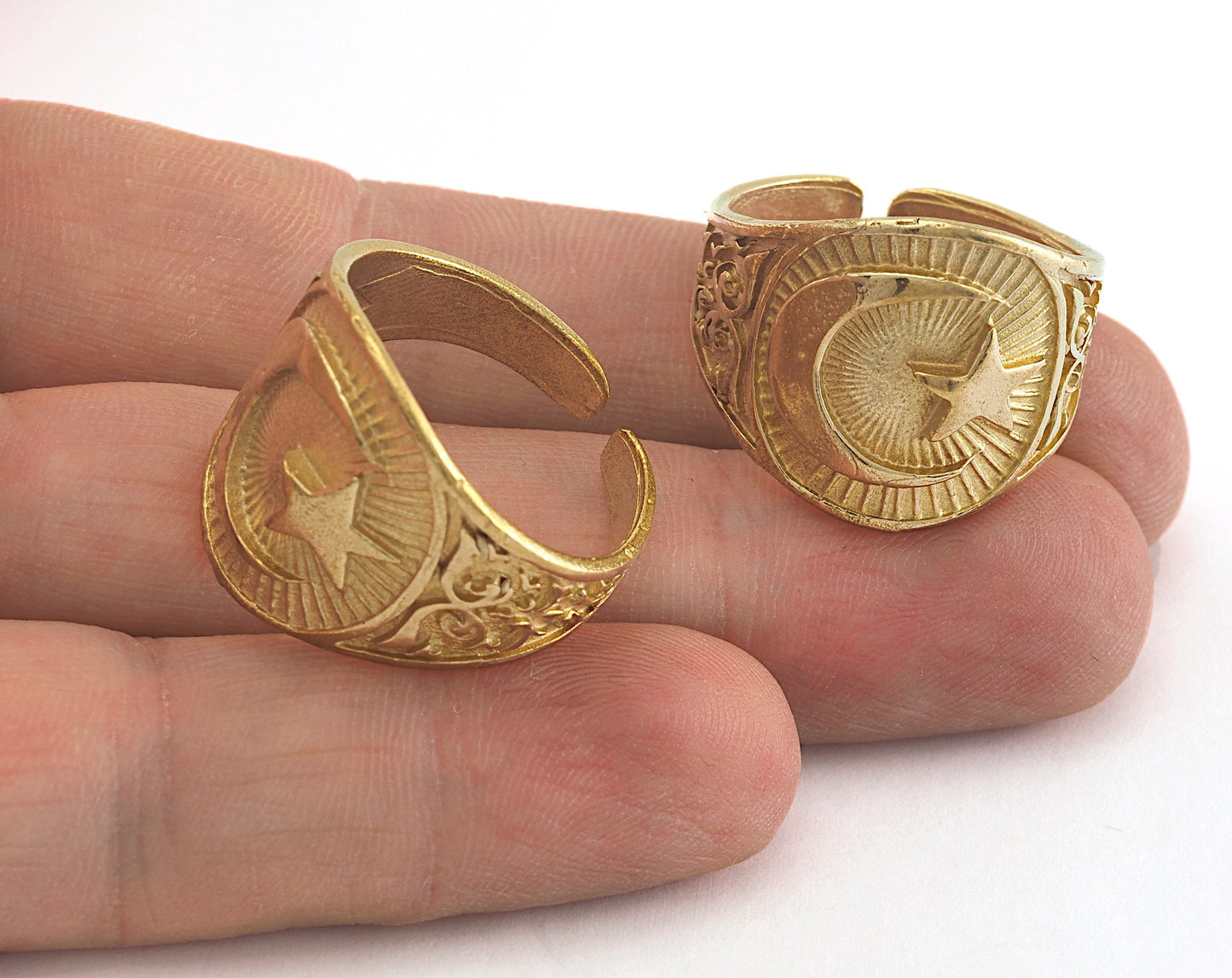 Signet Ring Crescent Star Adjustable Ring Raw brass (20mm 10US inner size) OZ3827