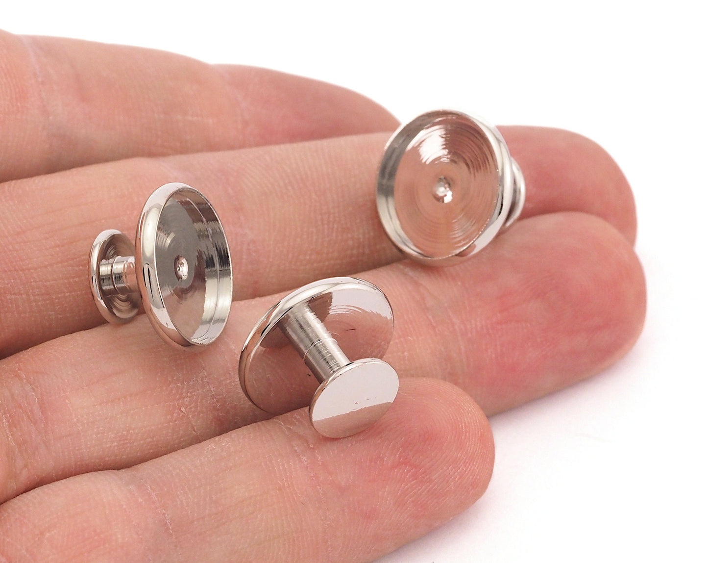 Silver Tone brass cufflink 16x9mm 14mm setting Brass Studs, Shirt Collar Tuxedo Stud, 3656