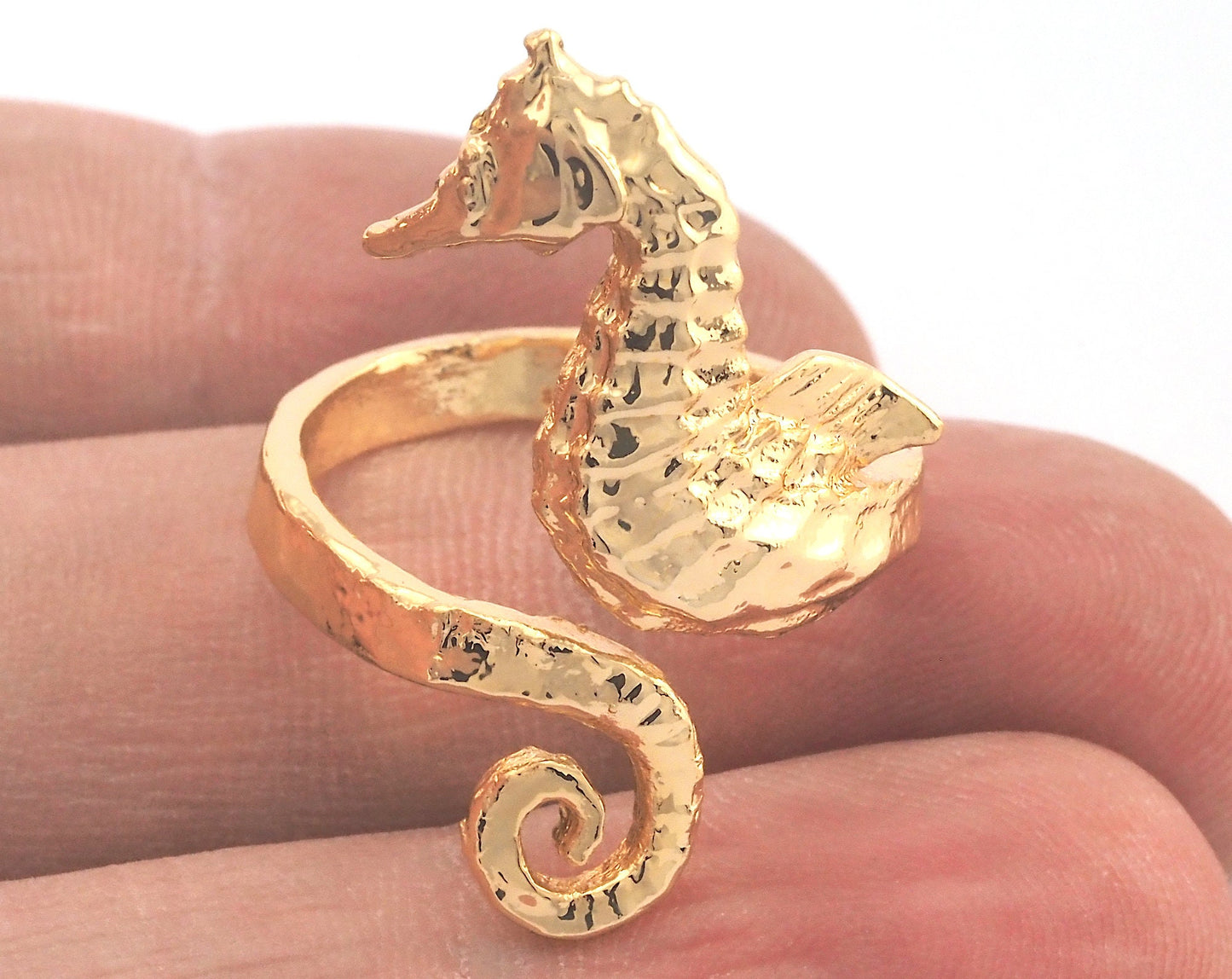 Seahorse Ring Adjustable Ring Gold Plated brass (20mm 10US inner size) Oz3683
