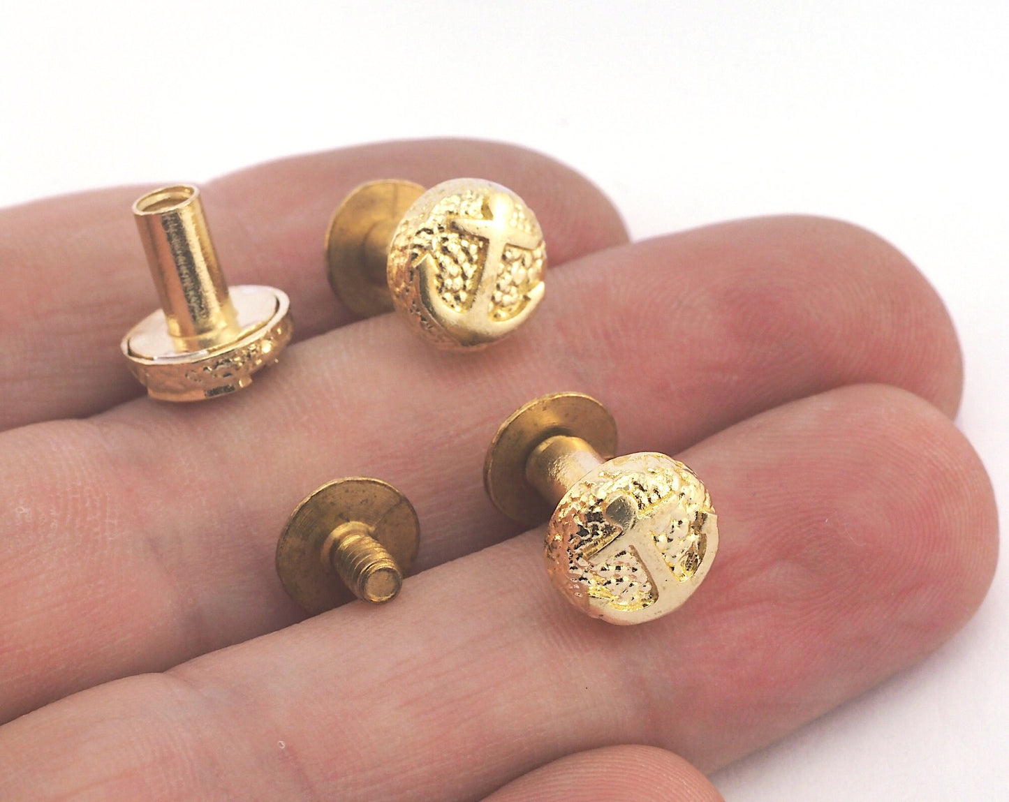 Anchor Nautical screw rivets, chicago screw / concho screw, (10mm Head) raw brass studs, 1/8" bolt CSC8 CSC5 CSC4 R73 - 2179