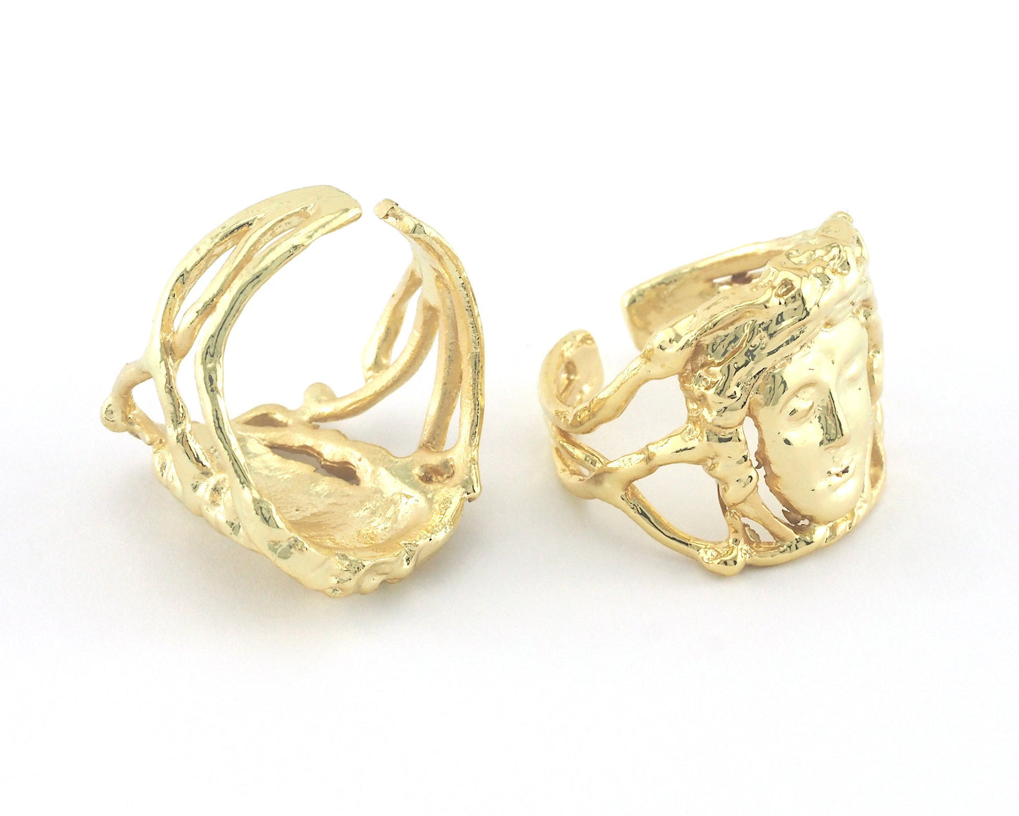 Signet Face Ring Adjustable Shiny Gold Plated brass (19mm 9US inner size) OZ3248