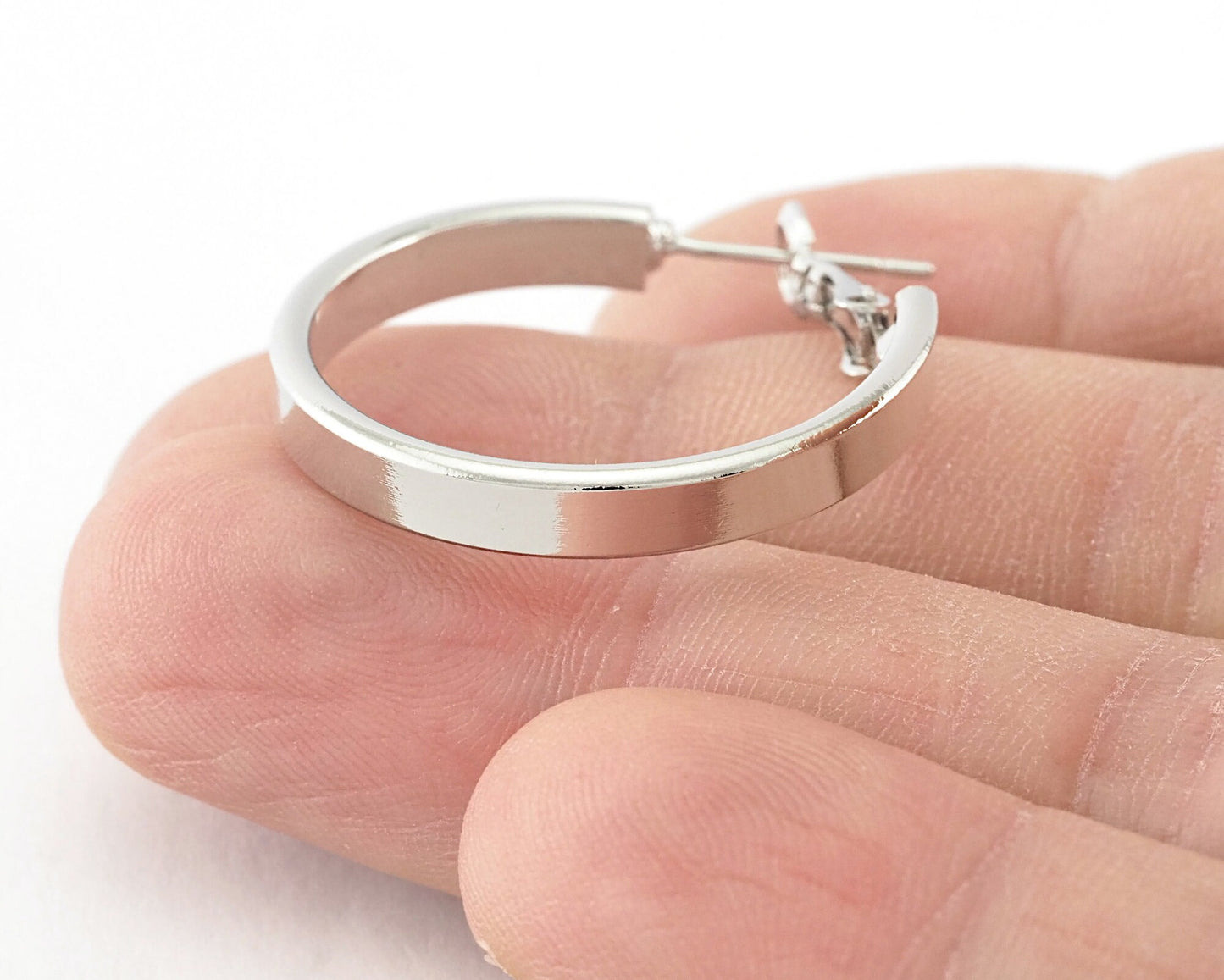 Hoop Earring (Silver, Gold, Gun Metal) plated brass round earring Posts, 28mm R149