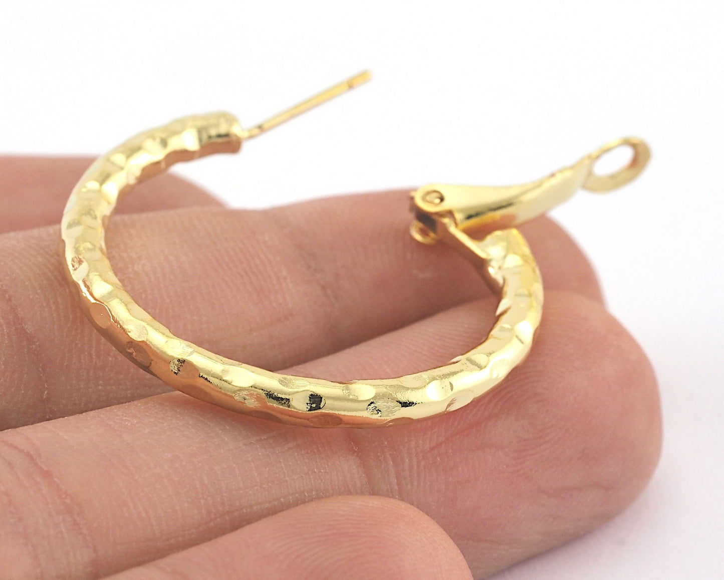 Hoop Earrings textured (Silver, Gold, Gun Metal) plated brass round earring Posts, 32mm R152