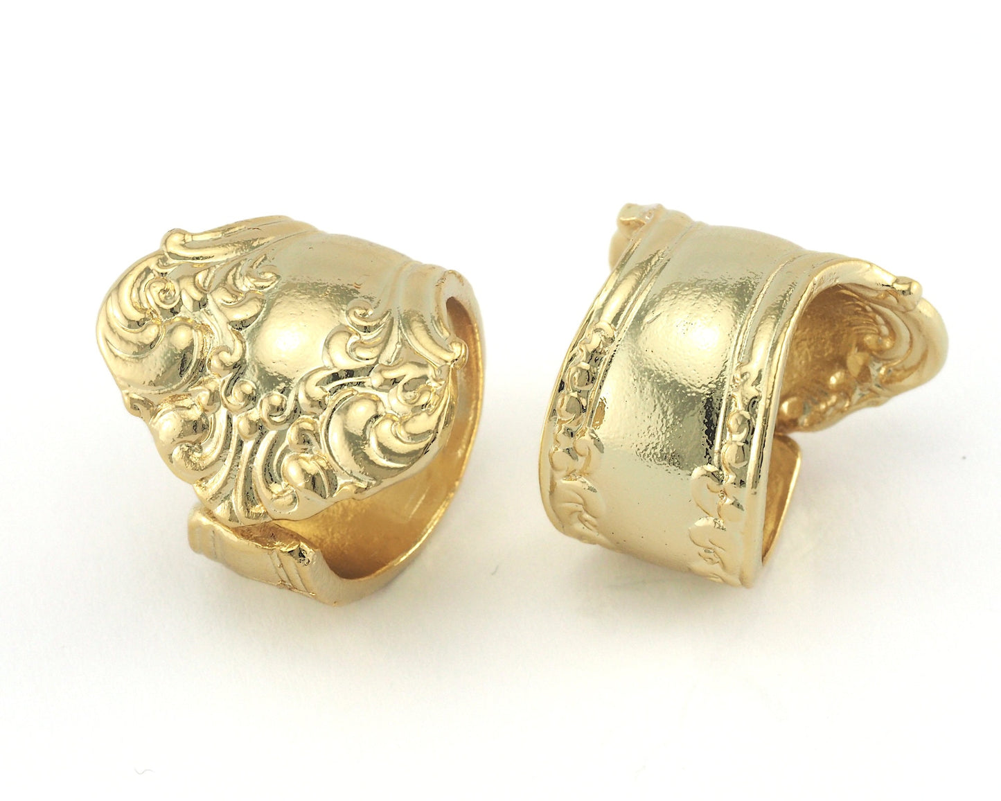 Spoon Ring Flower Patterned Adjustable Ring Gold Plated brass (18mm 8US inner size) OZ2672