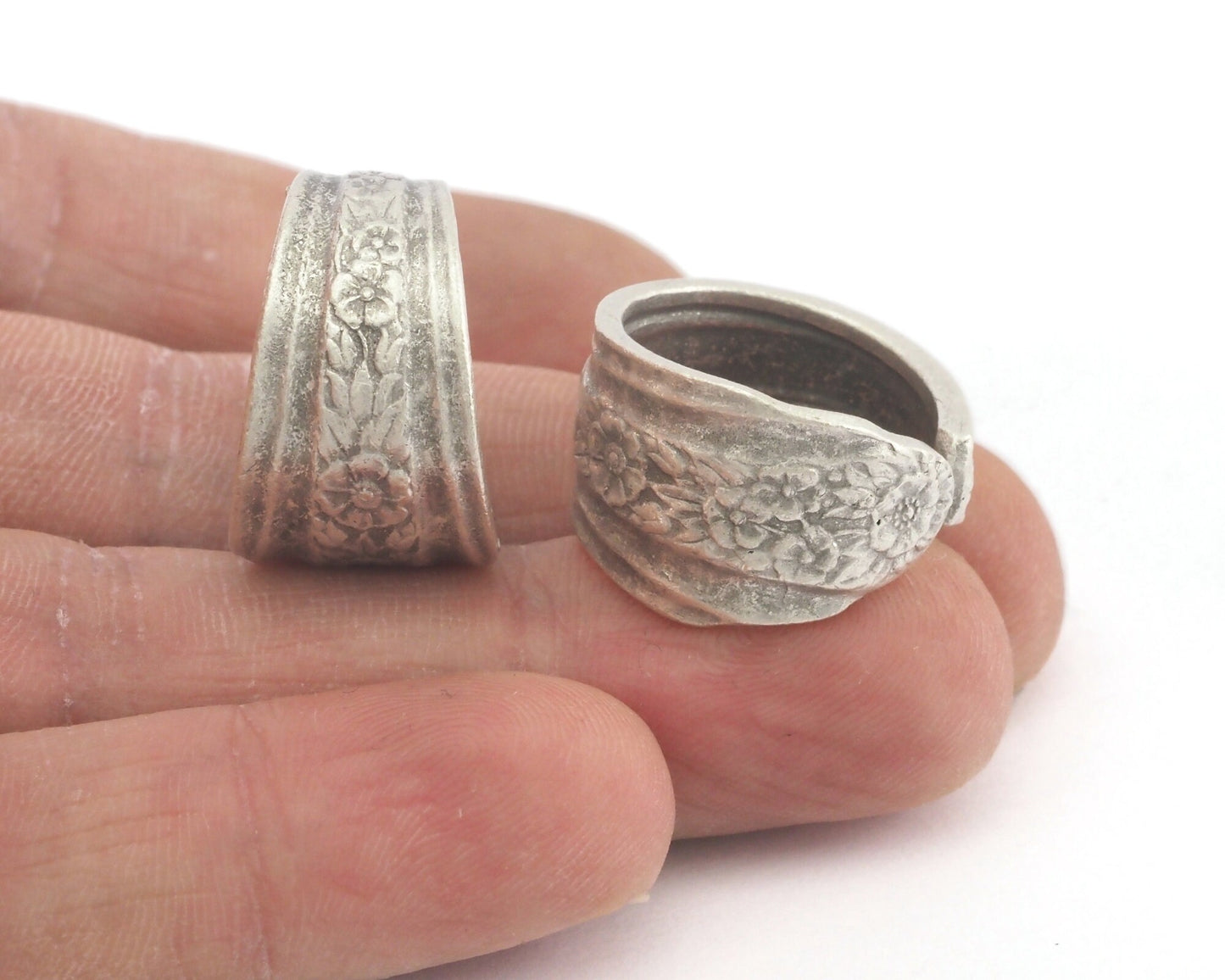 Spoon Ring Flower Patterned Adjustable Ring Antique Silver Plated brass (18mm 7.5US inner size) 3896