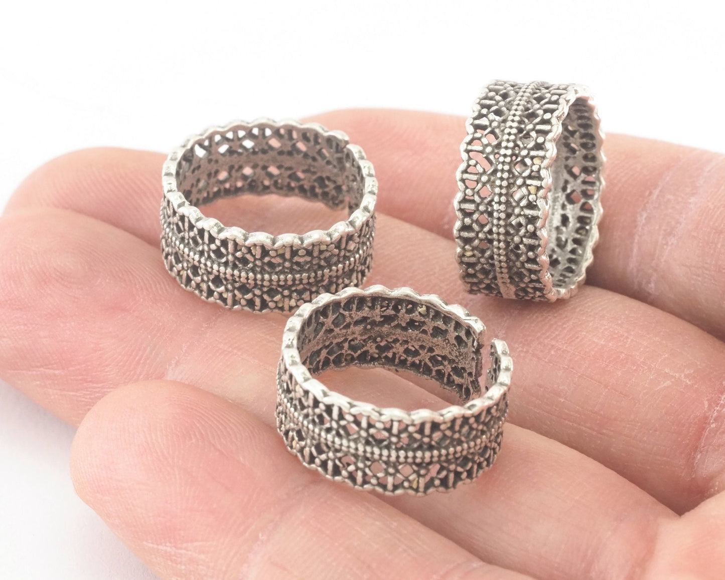 Band Filigree Textured Adjustable Ring Antique silver plated Brass (16-18mm 5.5-8US inner size) OZ3955