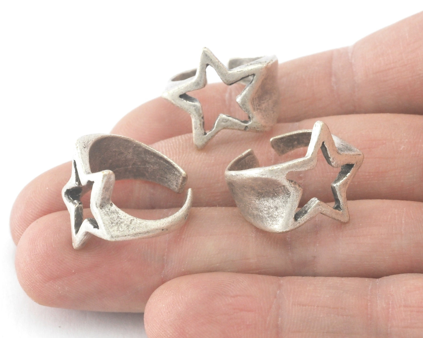 Signet Ring Star Adjustable Ring Antique silver Plated Brass OZ4023