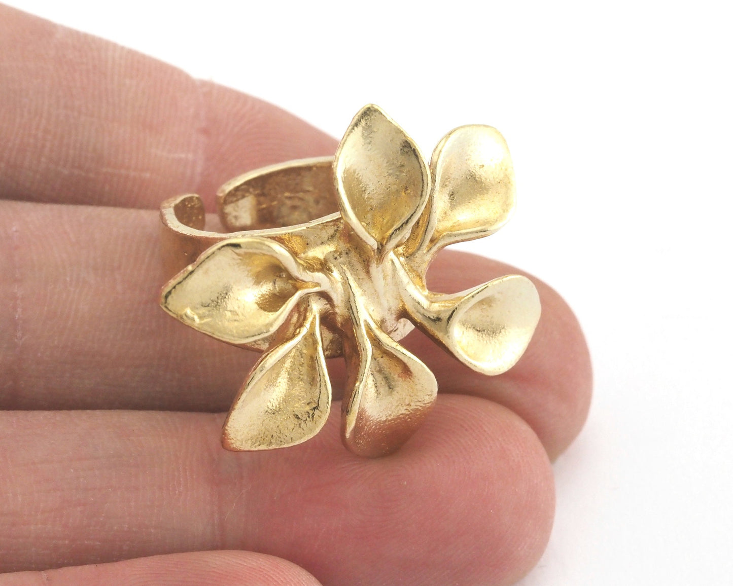 Flower Adjustable Ring Raw Brass 4024