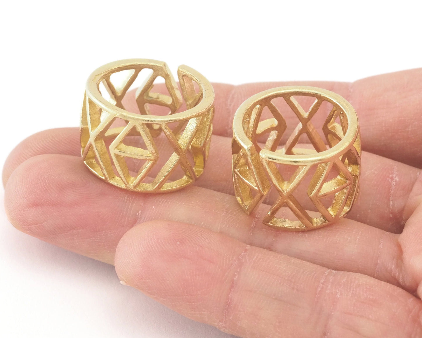 Band Ring rhombus X Figure Adjustable raw Brass 2915