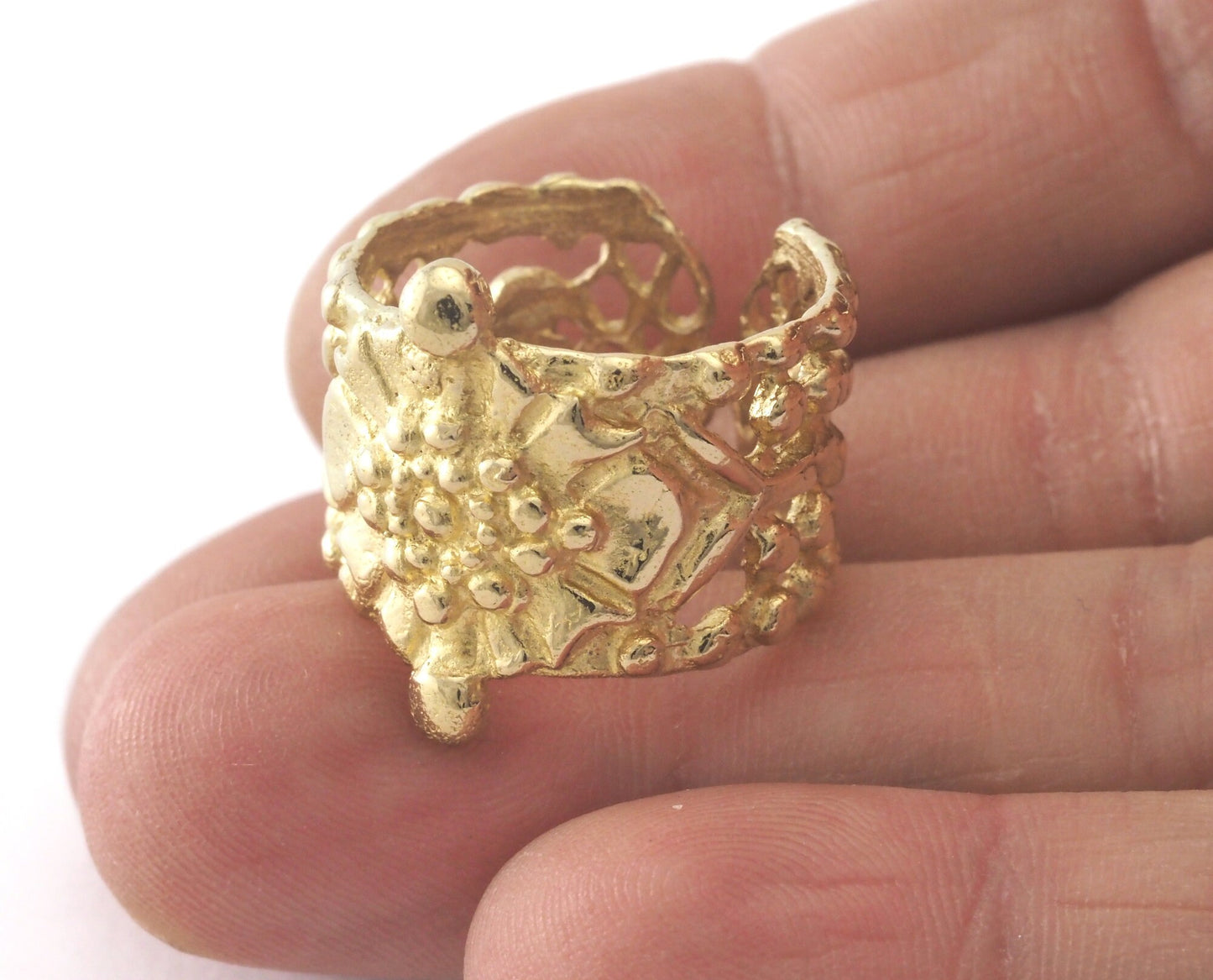 Signet Ring Flower Adjustable Raw Brass 4097