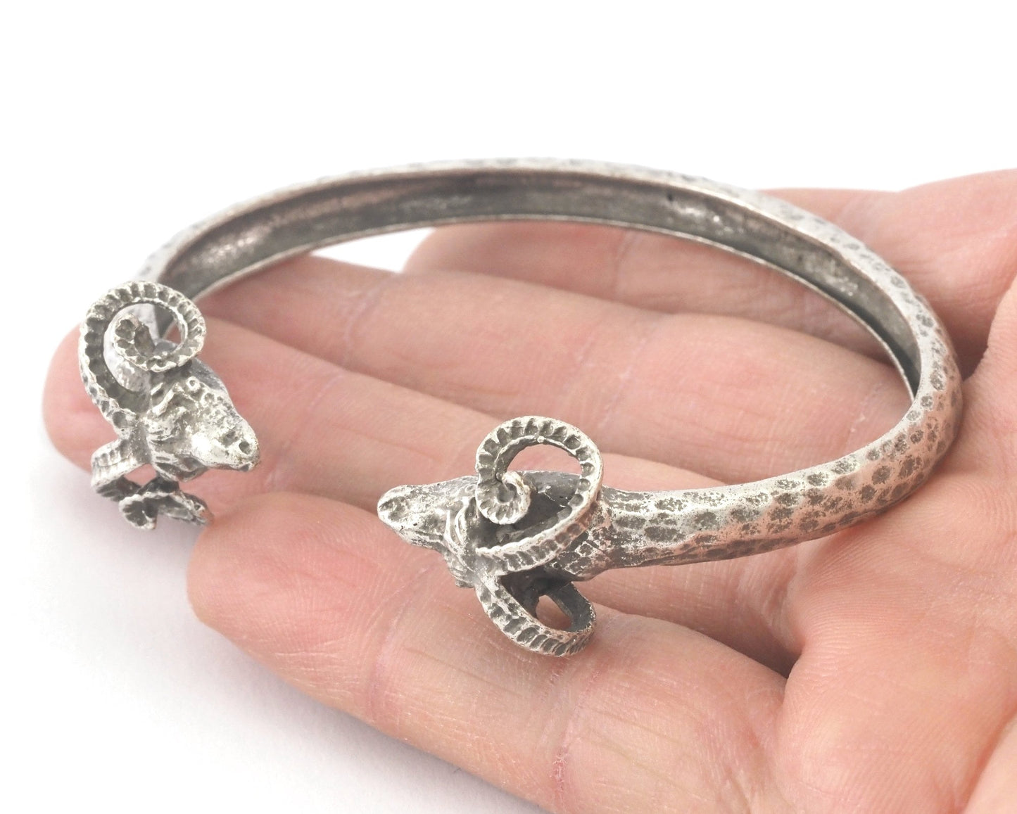 Ram Bracelet Cuff Antique silver plated brass (Adjustable 70mm inner size Women X Large ) 4327