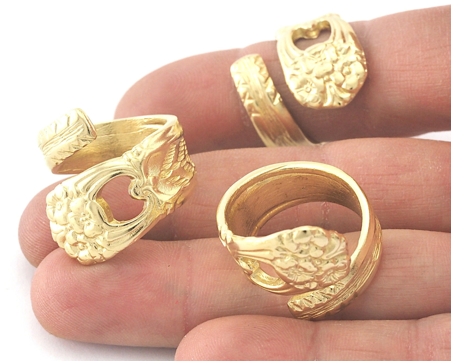 Spoon Wrap Ring Flower Patterned Adjustable Raw Brass (18mm 8US inner size) 4050