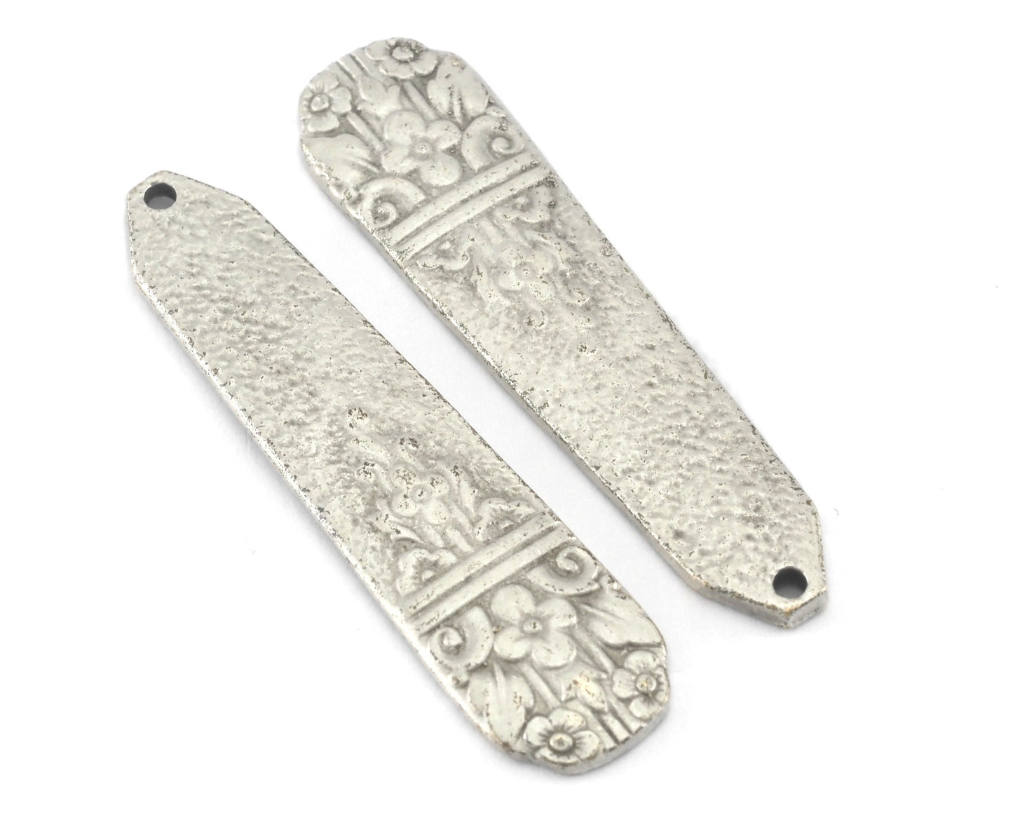 Spoon Pendant Flower Patterned Antique Silver Plated Brass 4054