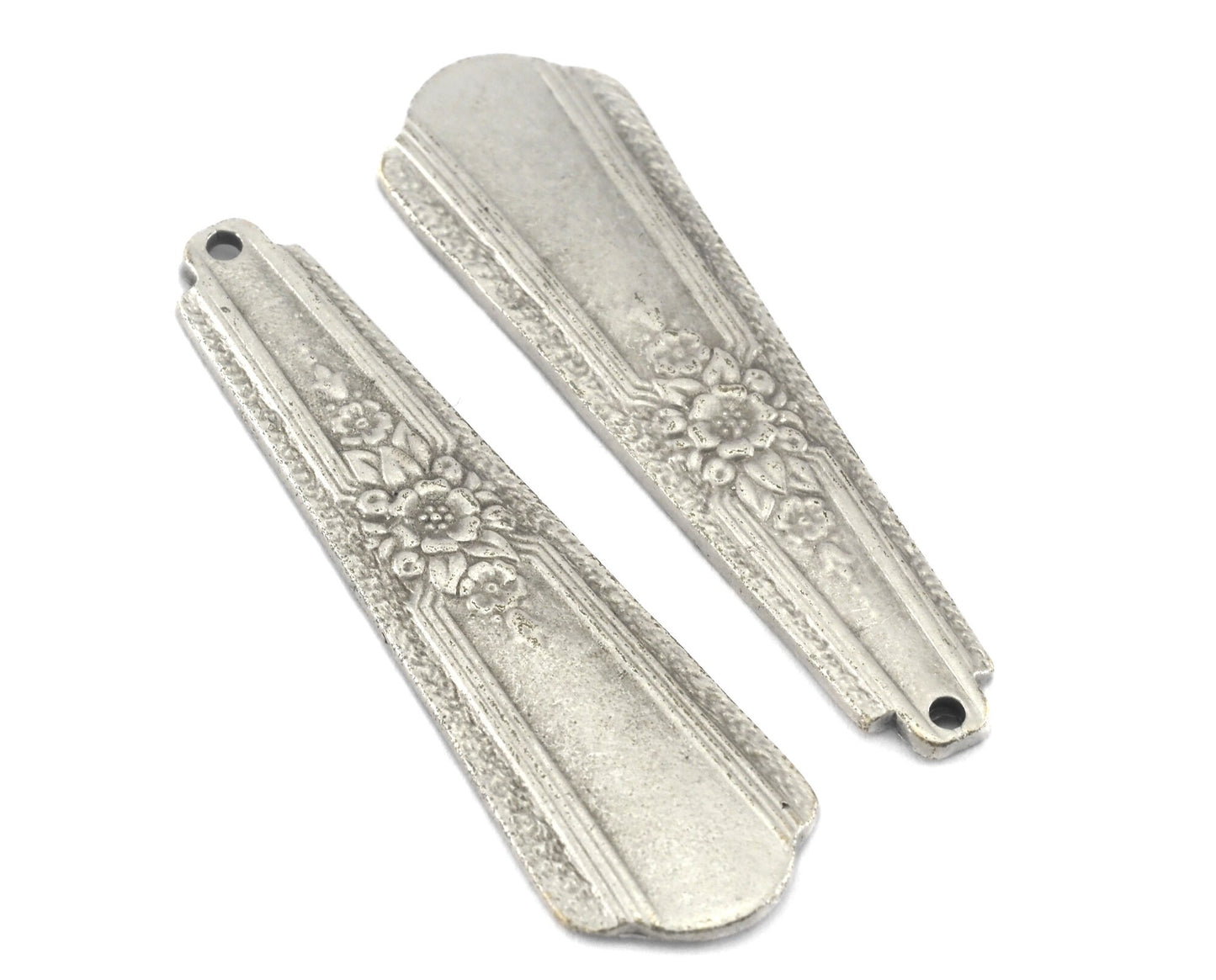 Spoon Pendant Flower Patterned Antique Silver Plated Brass 4044
