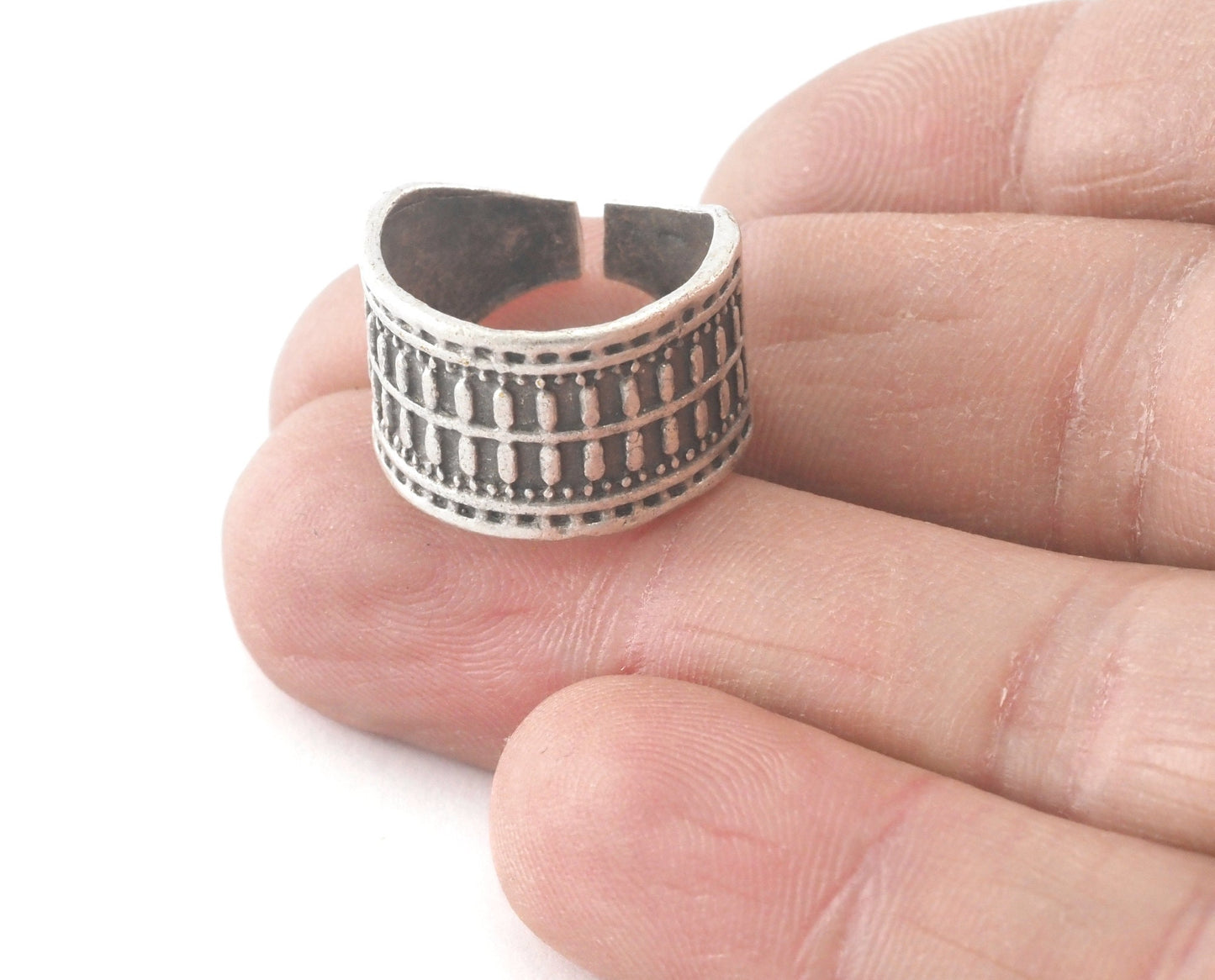 Minimalist Ring Band Textured Adjustable Antique Silver Plated Brass (16mm 5US inner size) 4098