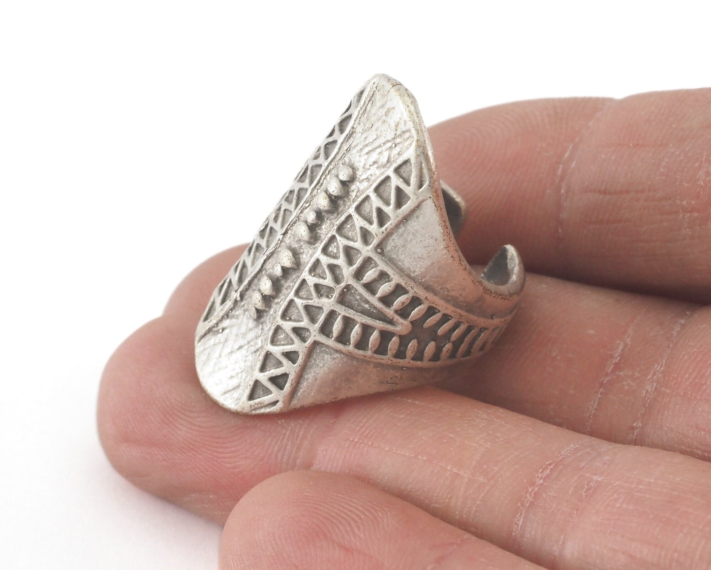 Rustic Ring Textured Adjustable Ring Antique Silver Plated Brass (21mm 11US inner size) 4060 ring33