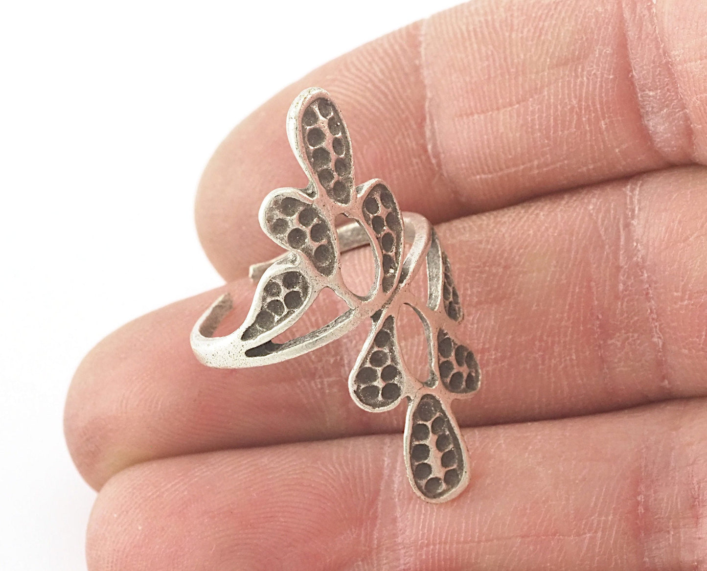 Minimalist Leaf Ring Adjustable Antique Silver Plated brass (18mm 8US inner size) OZ2643