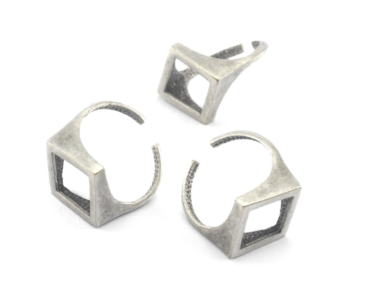 Open Rhombus Ring Adjustable Antique Silver Plated brass (16.5mm 6US inner size) OZ4236 19mm