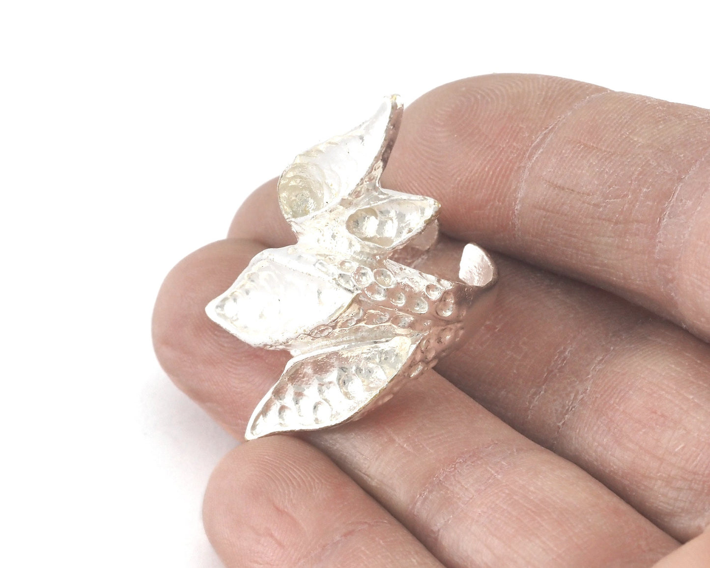 Leaf Flowers Ring Adjustable Hammered Silver Plated Brass (17.5mm 7US inner size) OZ1028