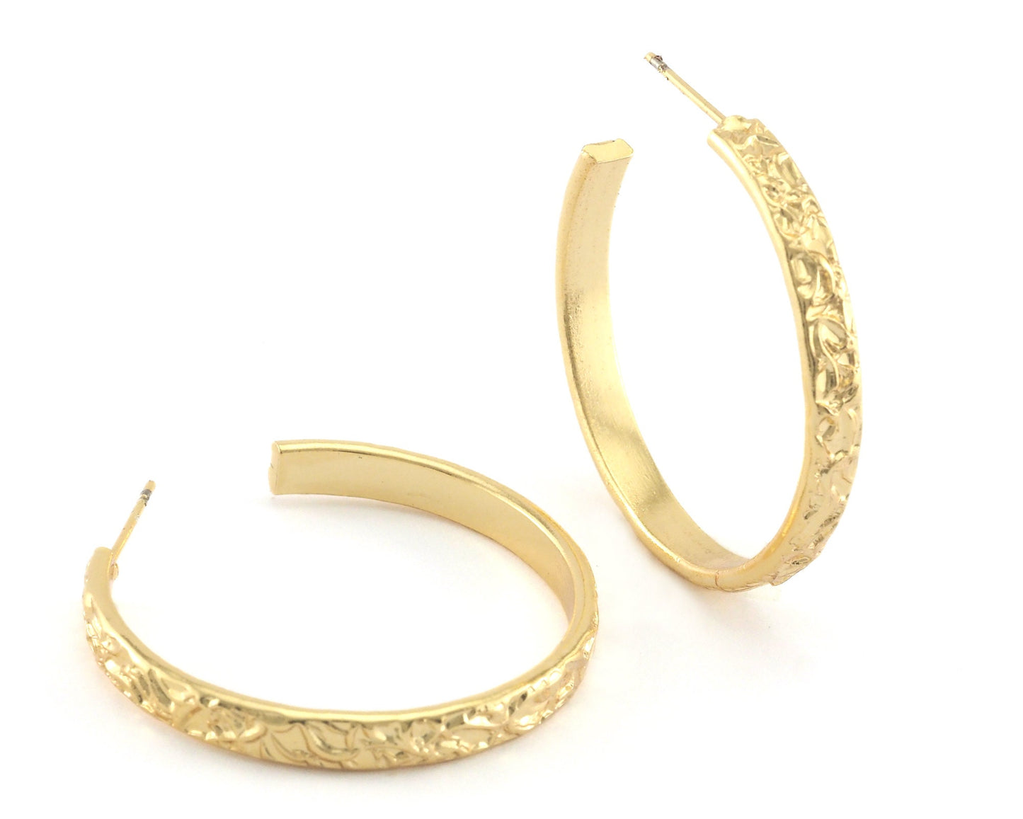 Hoop flat branch branches earrings stud base Shiny Gold tone brass round earring posts, 35mm OZ4226