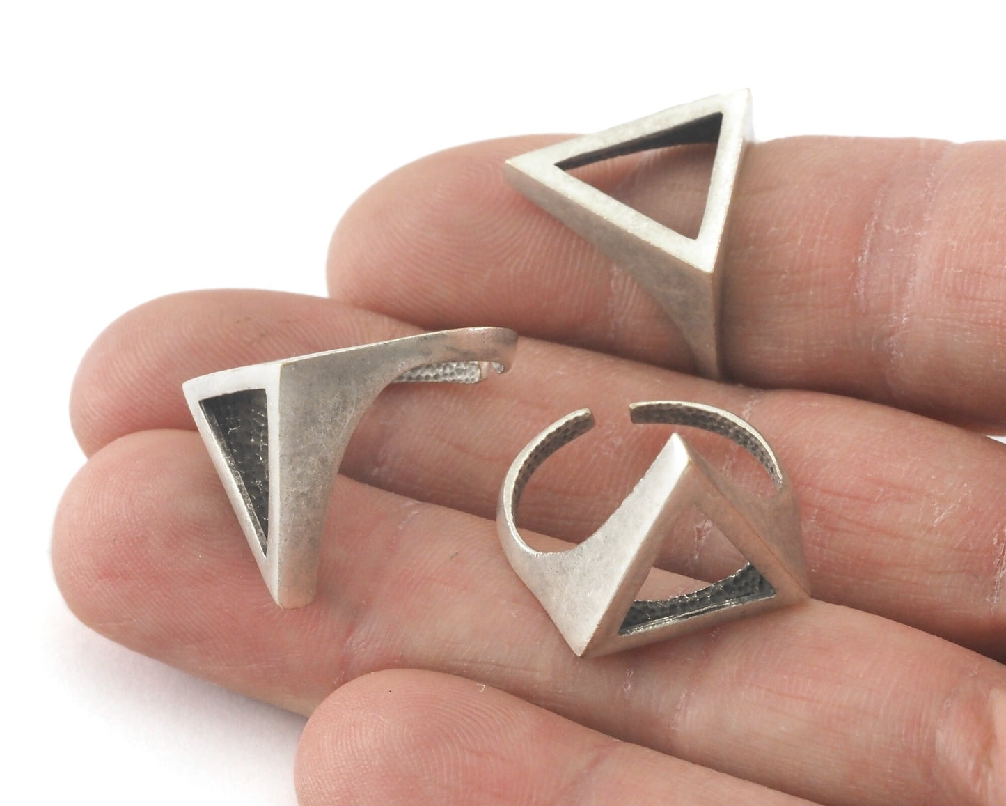 Open Triangle Ring Adjustable Antique Silver Plated brass (16.5mm 6US inner size) 4237 17mm