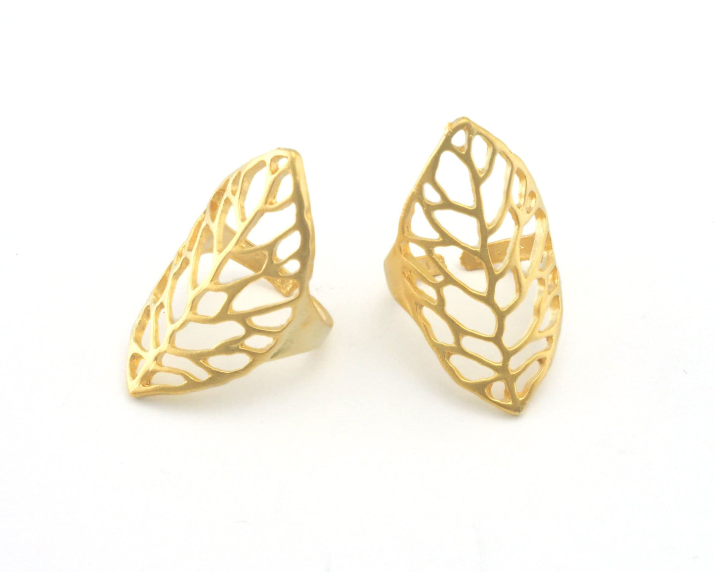 Leaf Filigree Shape Ring Adjustable Matte Gold Plated brass (18mm 8US inner size) OZ591