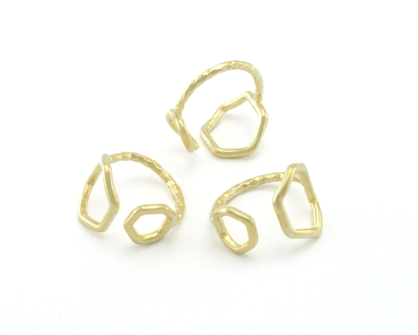 Hammered Hexagonal Circles Frames Adjustable Ring Raw Brass (5US - 8US inner size) 4354