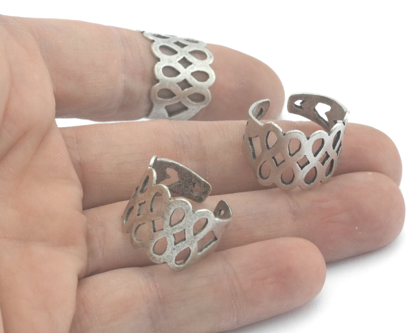 Mesh Adjustable Ring Antique Silver Plated Brass (6US 9.5US inner size) OZ4291