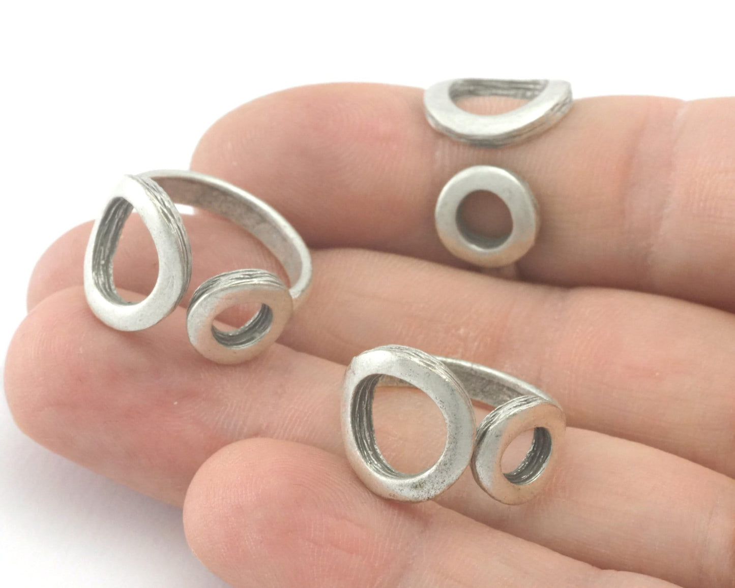 Circles Frame Band Adjustable Ring Antique Silver Plated Brass (6US - 8US inner size) 4357