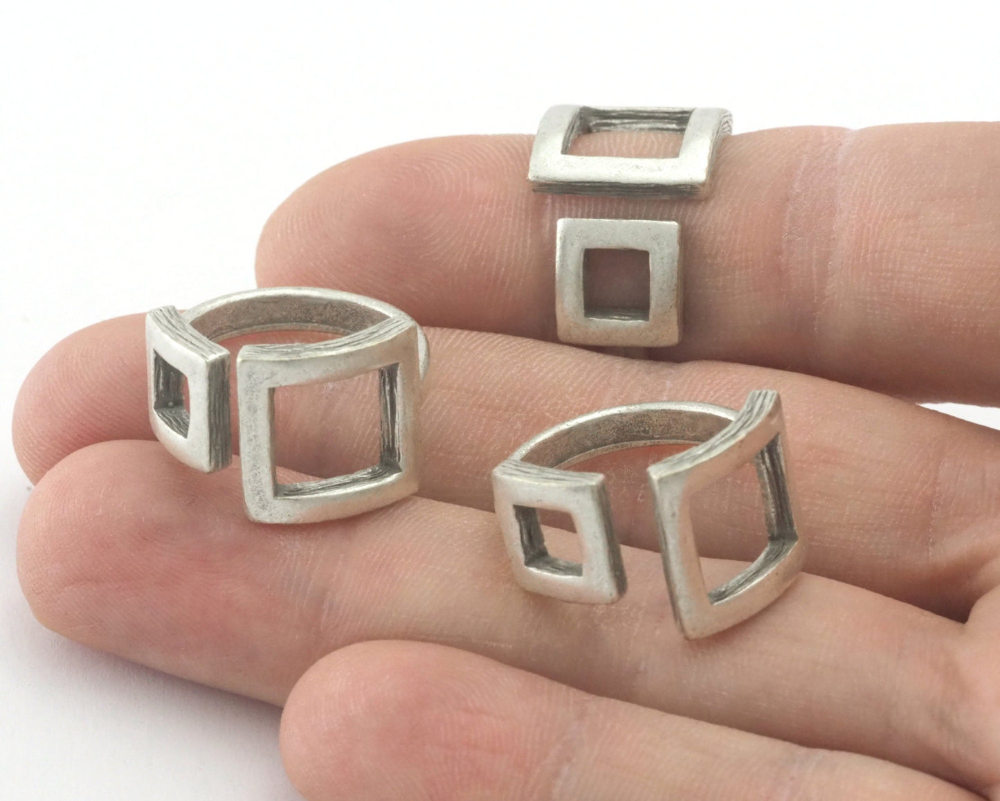Square Frames Adjustable Statement Ring Antique silver plated brass (6US - 8US inner size) 4347