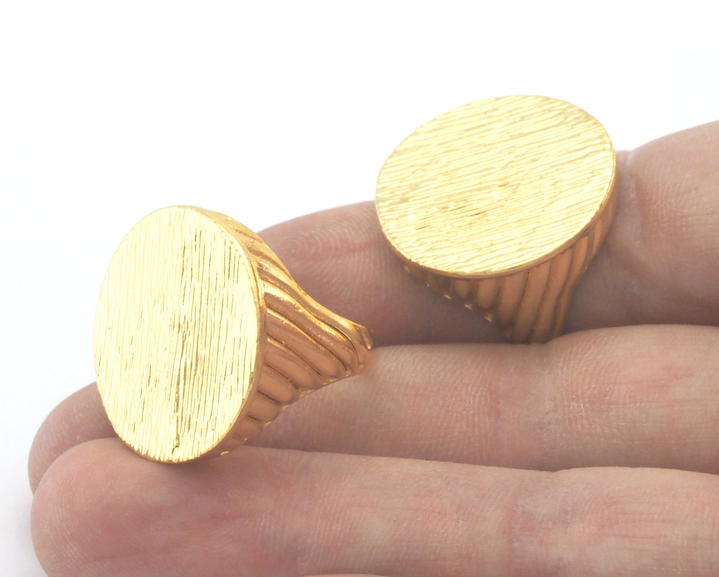 Croissant Brushed Signet Ring Blank - Shiny gold plated brass (17.5mm 7US inner size ) 24mm blank size OZ4388