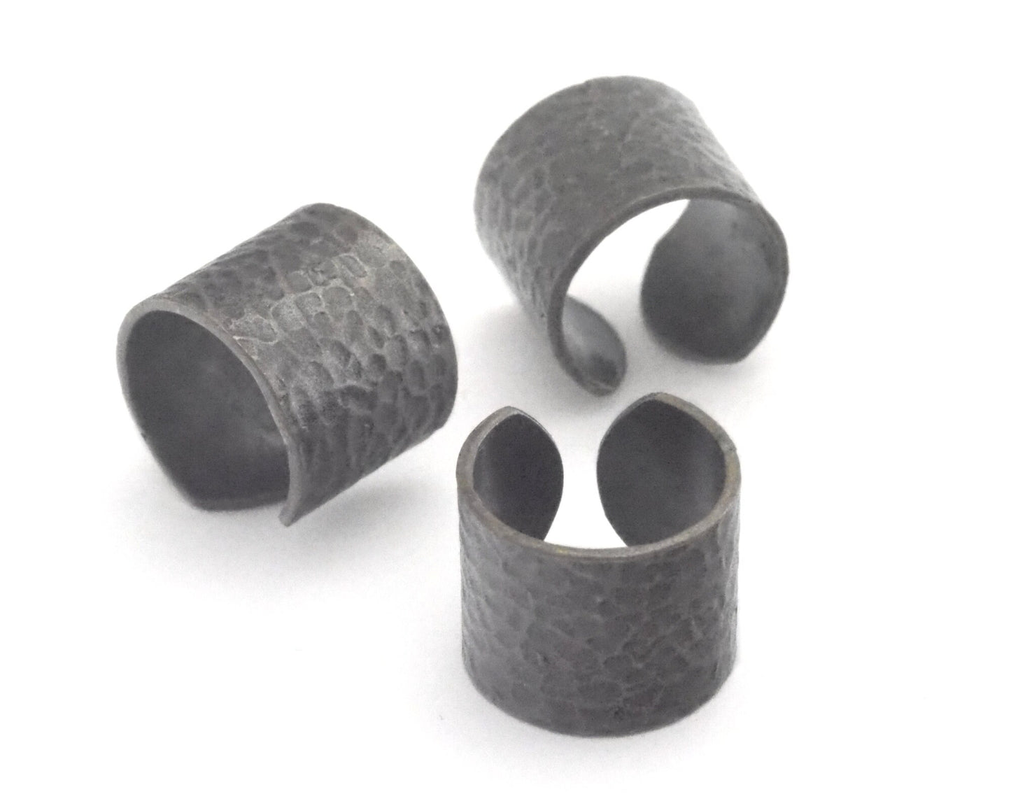 Hammered tube ring adjustable Antique bronze plated brass 16.5mm (6US - 8US inner size) OZ4321