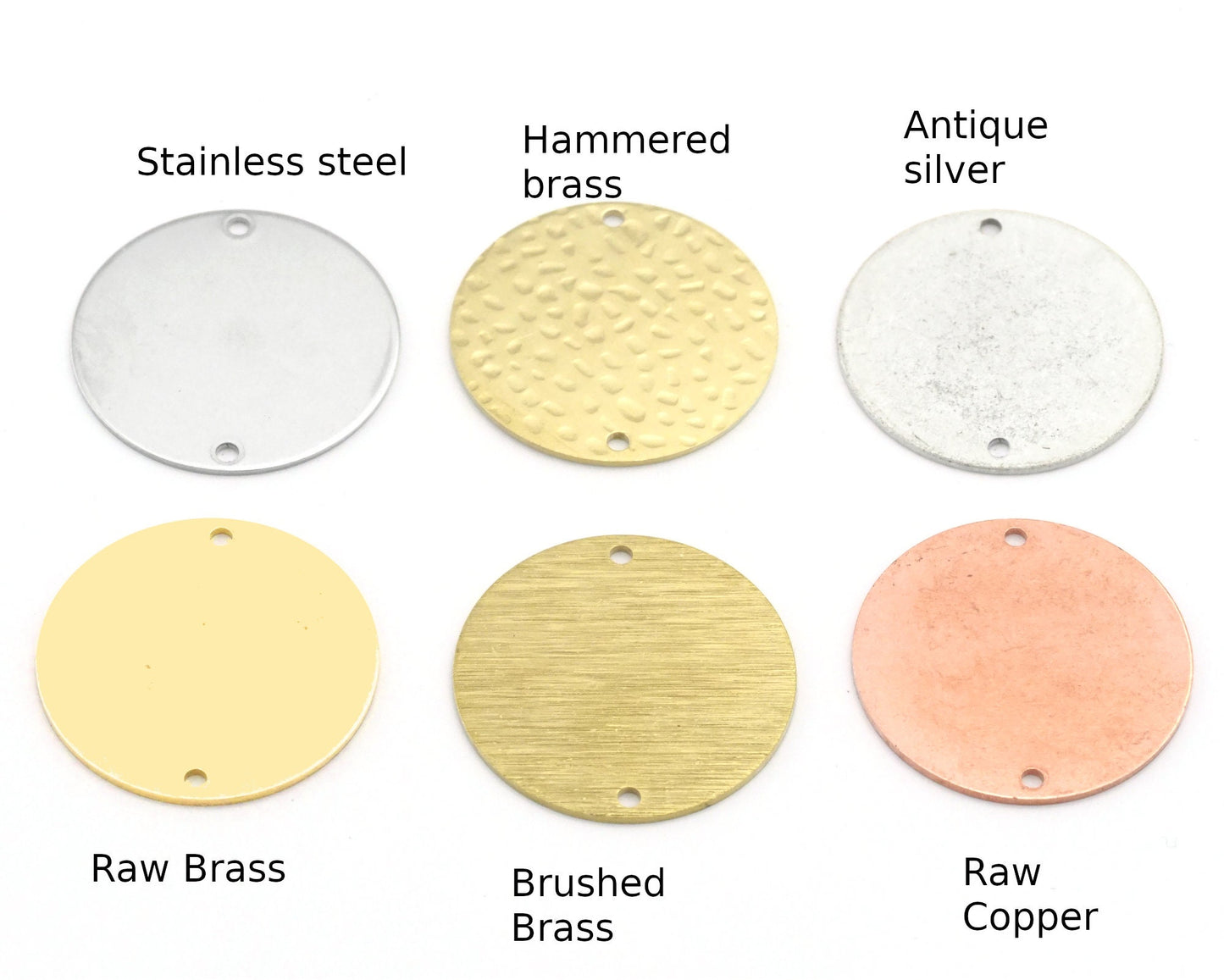 Round Disc Stamp 25mm (2.5mm hole) Charms Raw Brass Copper Stainless Steel (0.8mm thickness) 1 hole findings S72